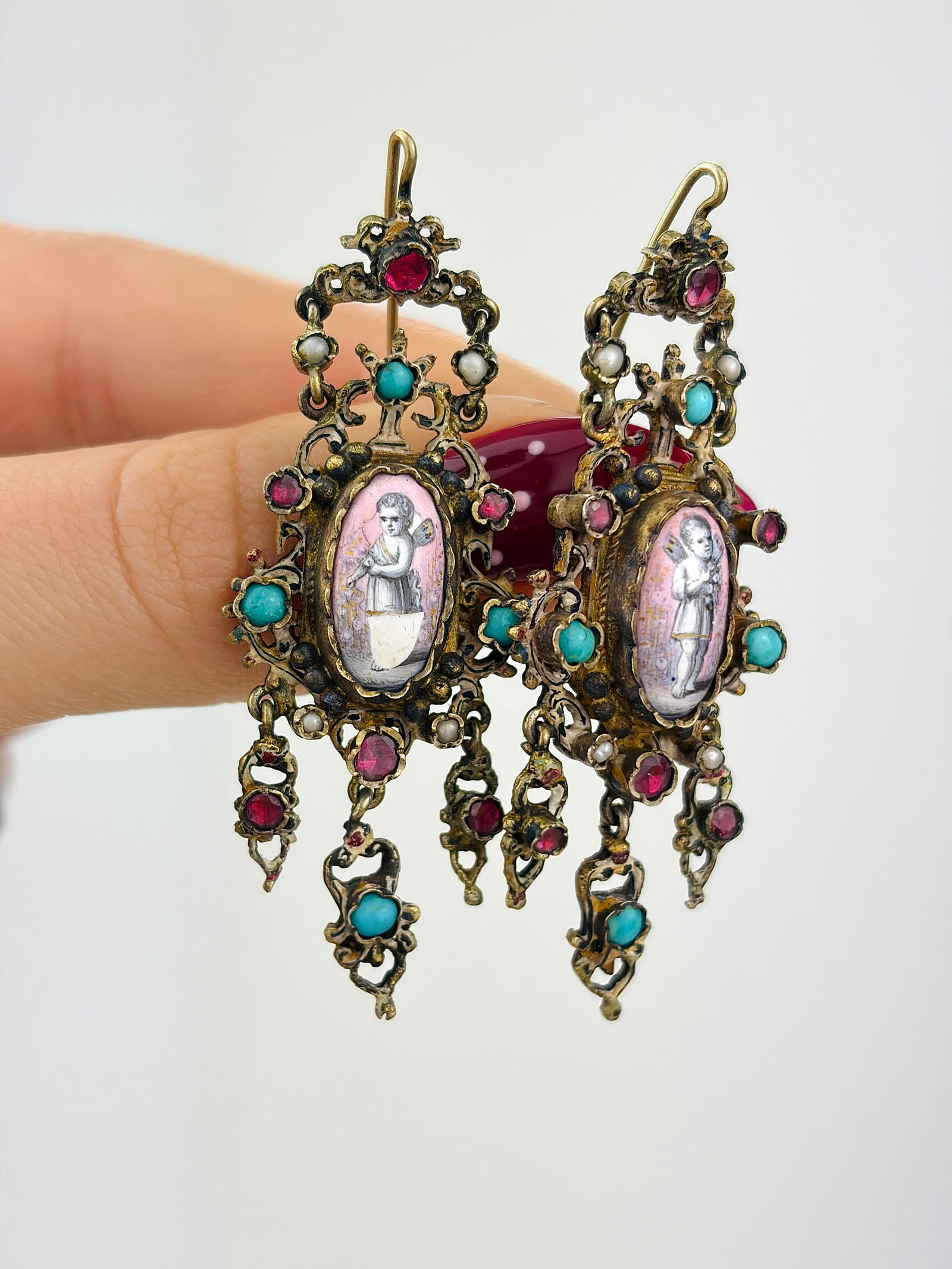 Incredible Antique Boxed Austro Hungarian Locket Back Necklace and Earrings Suite - 6