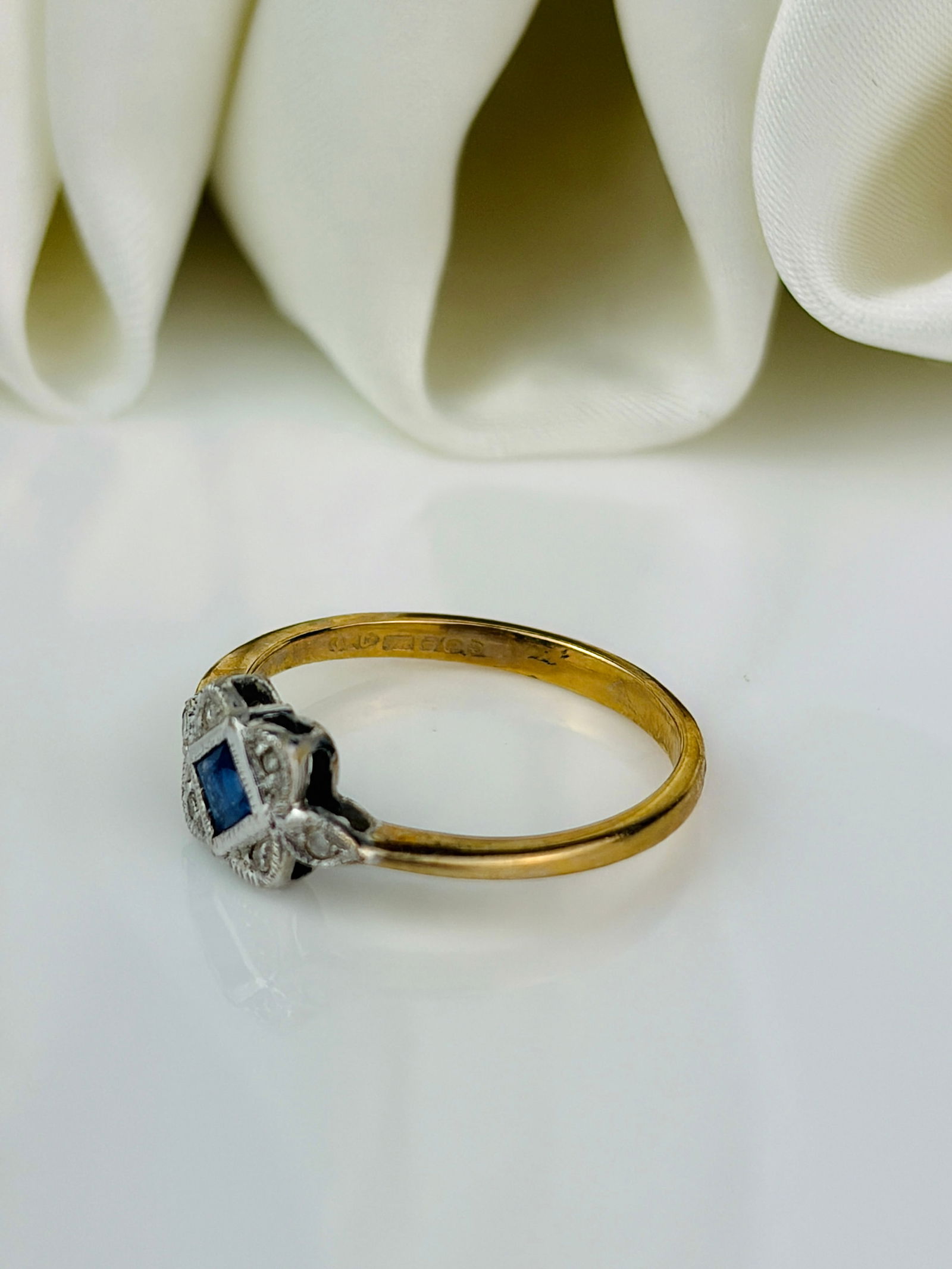 Sapphire and Diamond Square Ring in 9ct Gold - 4
