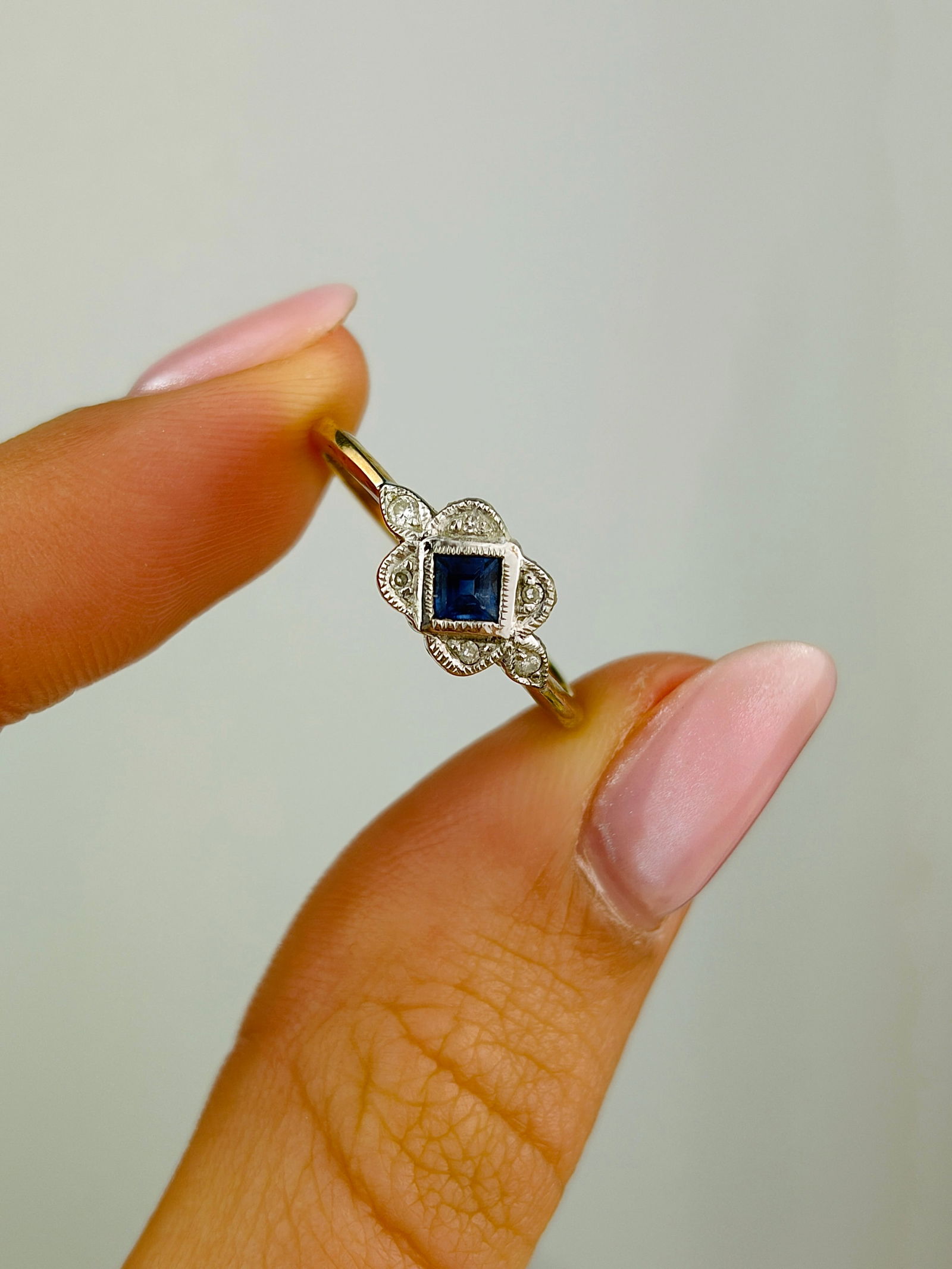 Sapphire and Diamond Square Ring in 9ct Gold - 5