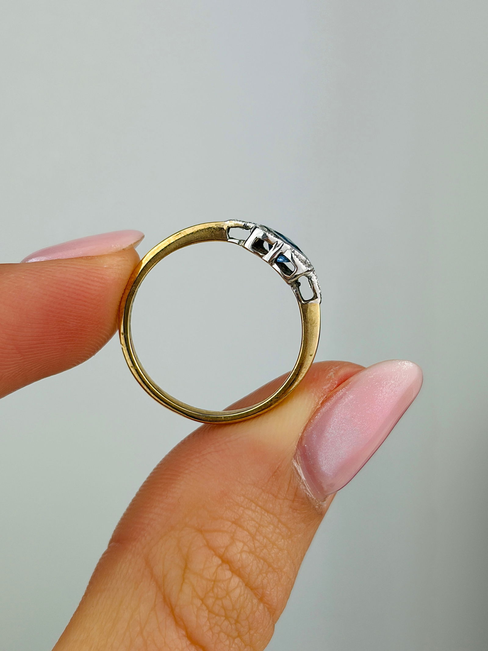 Sapphire and Diamond Square Ring in 9ct Gold - 6