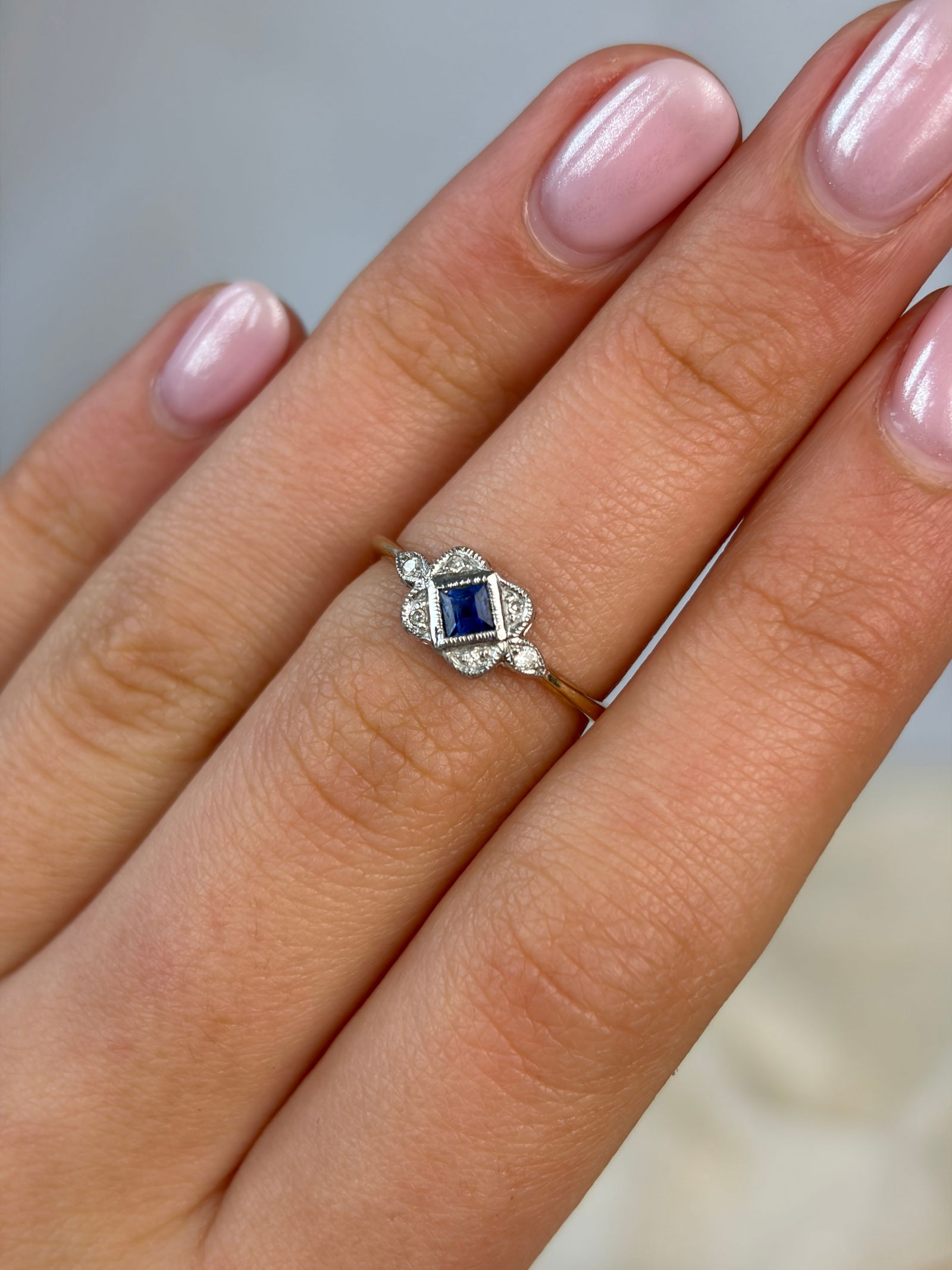 Sapphire and Diamond Square Ring in 9ct Gold - 8
