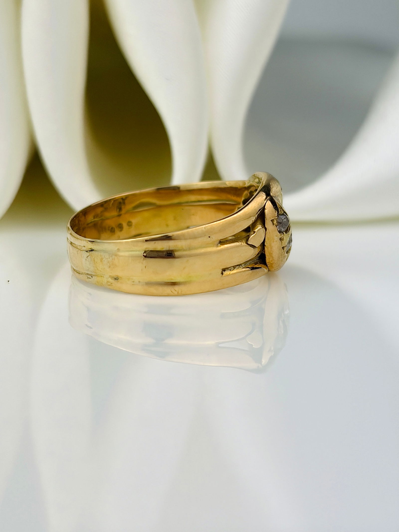 chunky antique 18ct yellow gold diamond double snake ring - 2