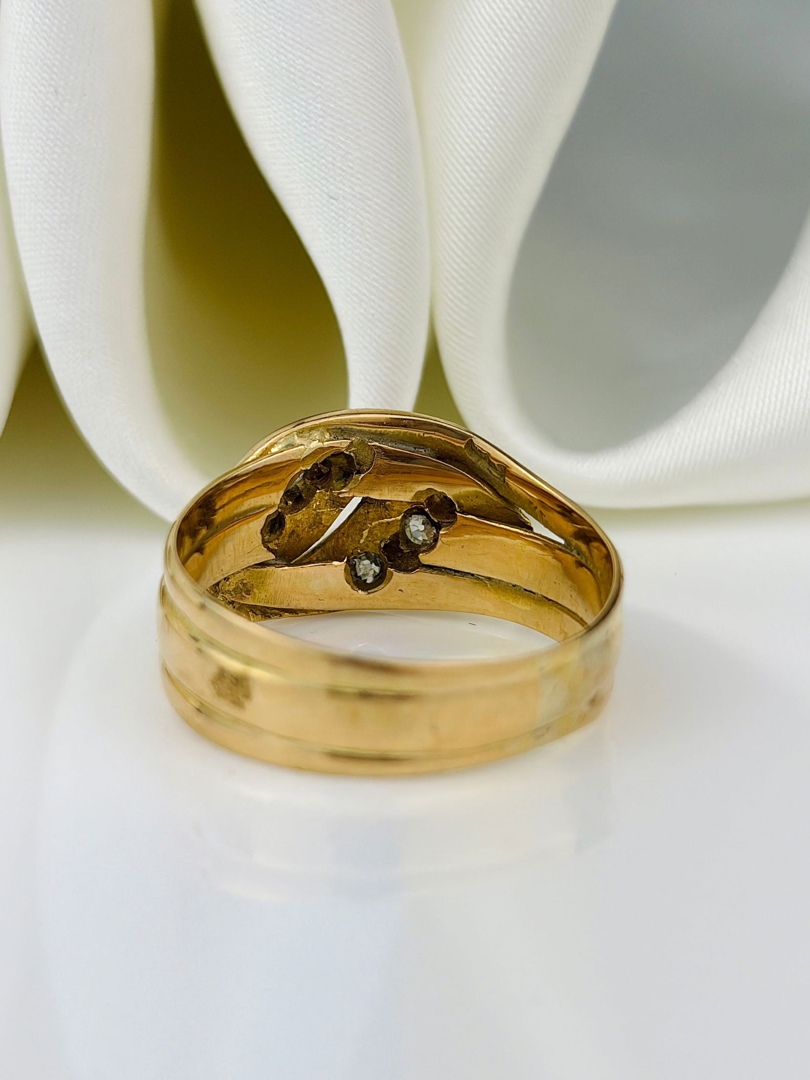 chunky antique 18ct yellow gold diamond double snake ring - 3