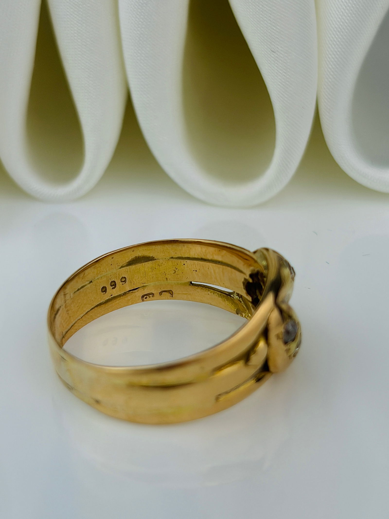 chunky antique 18ct yellow gold diamond double snake ring - 4