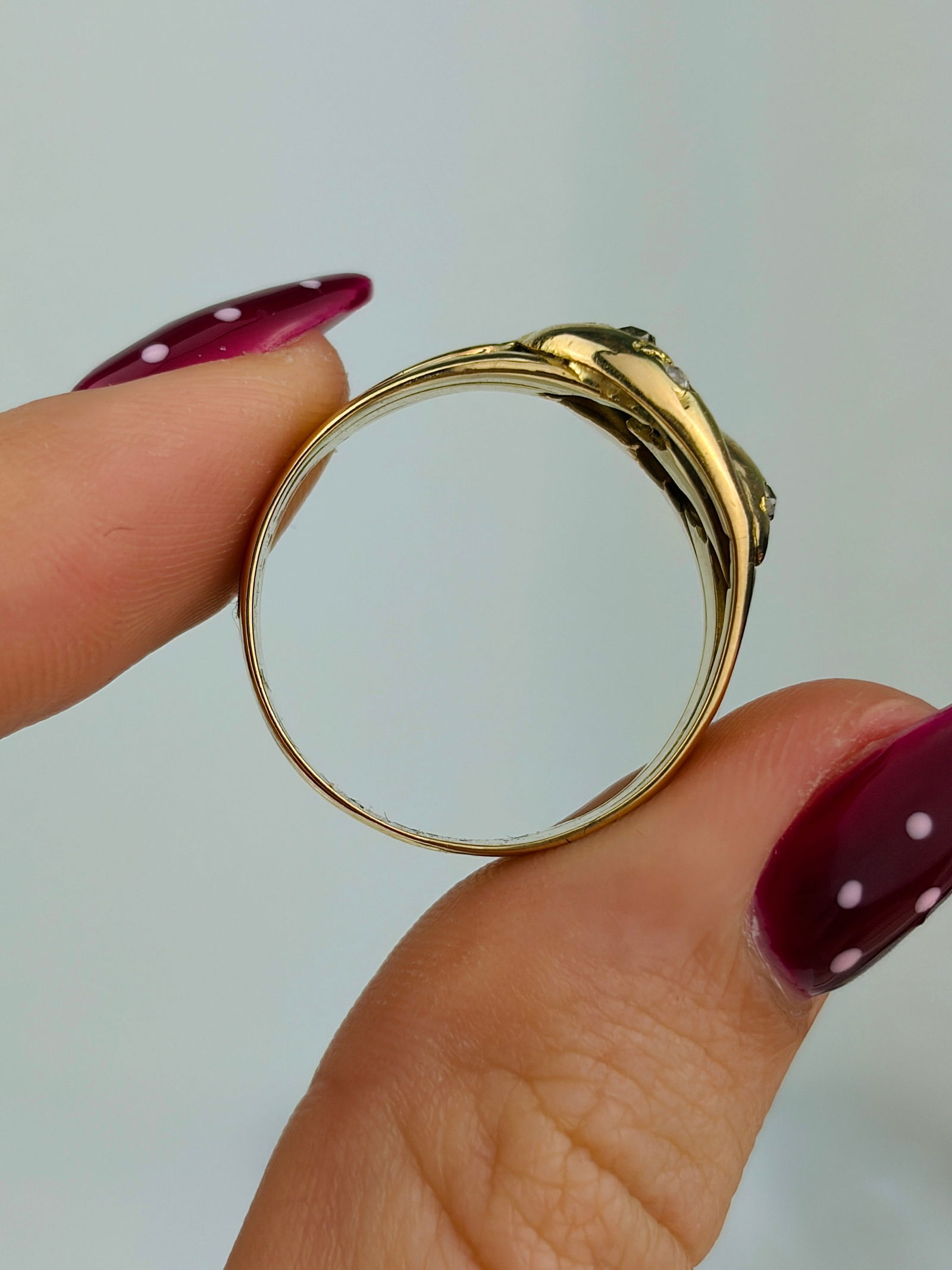chunky antique 18ct yellow gold diamond double snake ring - 6