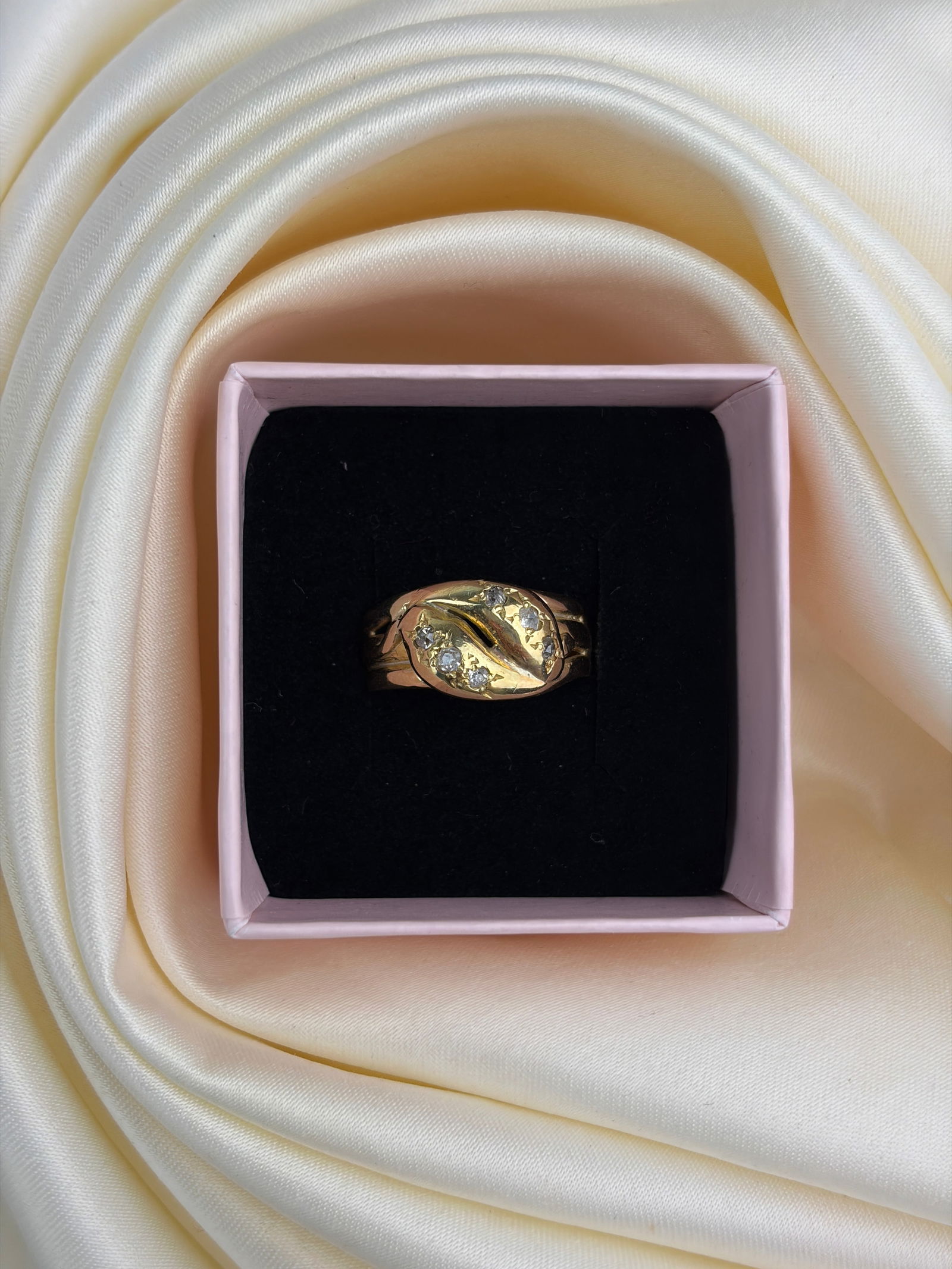 chunky antique 18ct yellow gold diamond double snake ring - 7