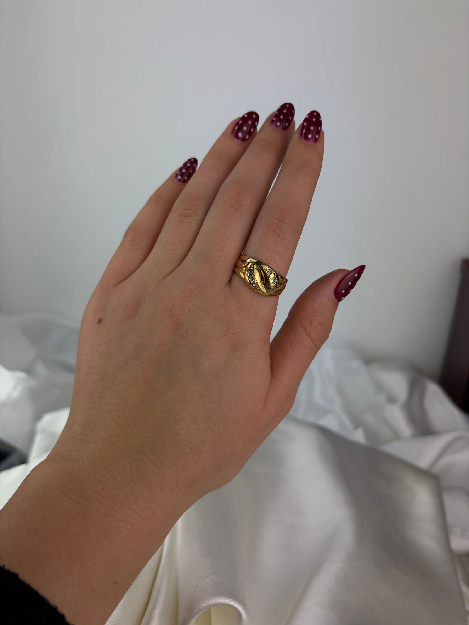 chunky antique 18ct yellow gold diamond double snake ring - 8