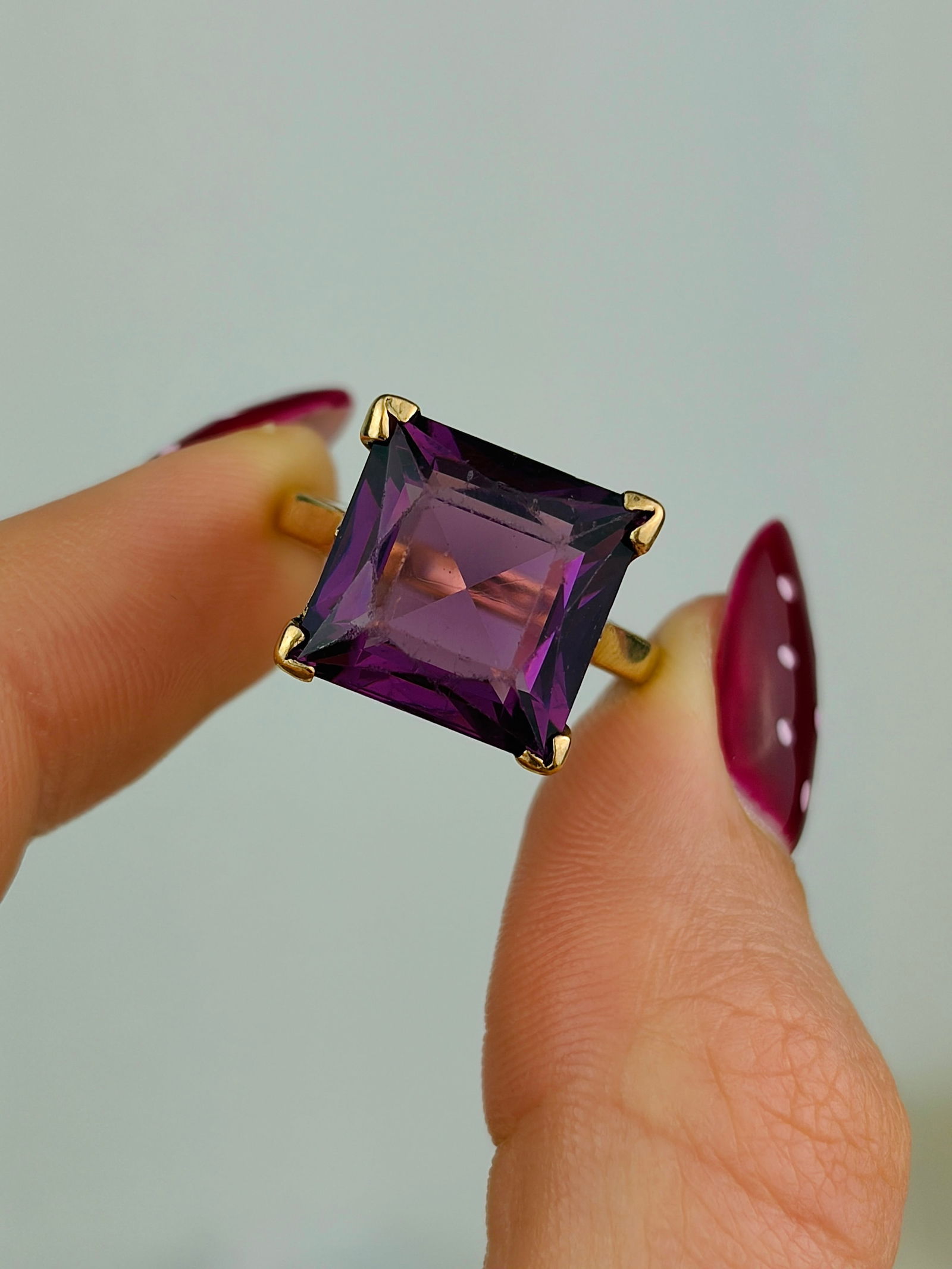 vintage 9ct gold amethyst cocktail ring - 5