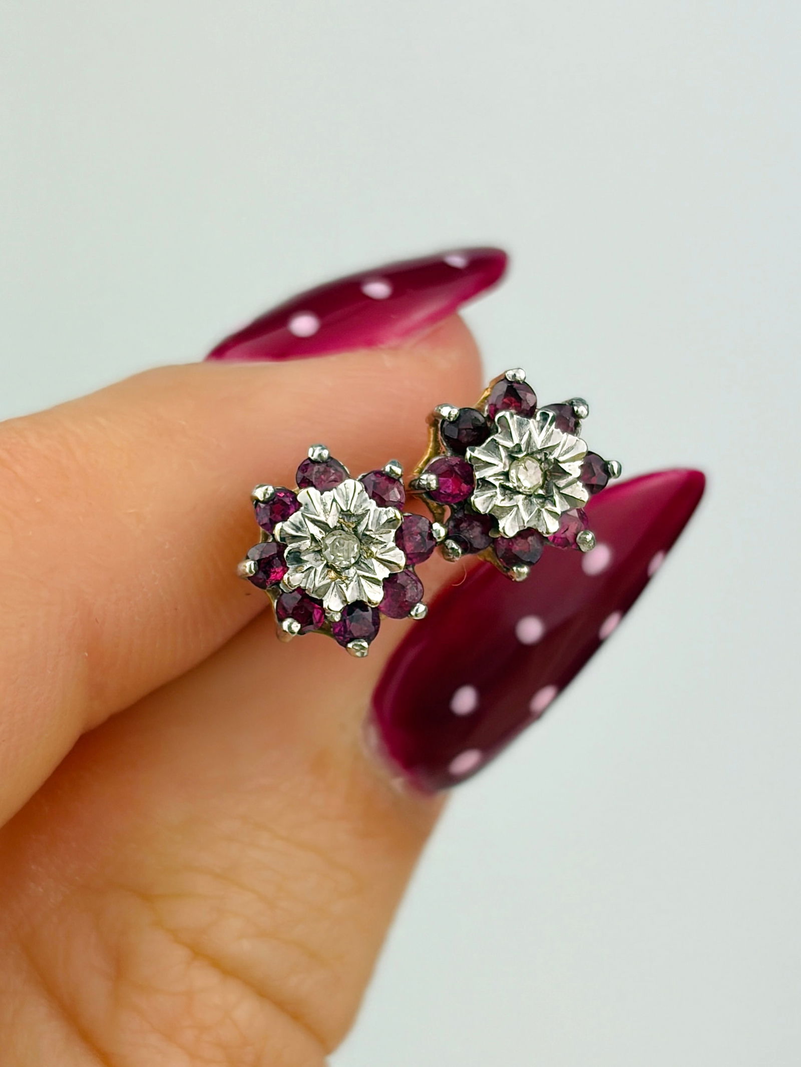 Sweet Ruby and Diamond Flower Earrings in Gold in Box - 3