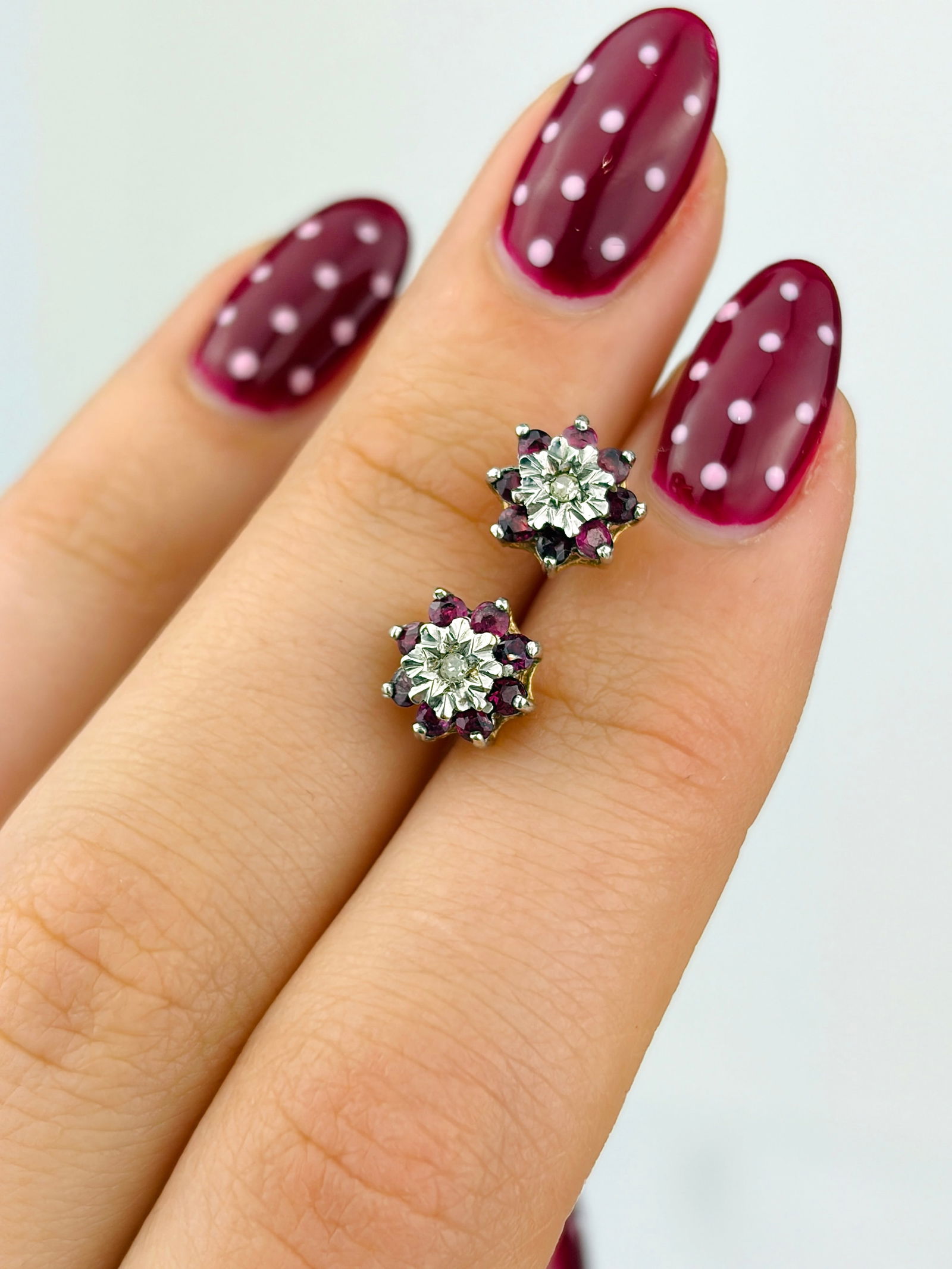 Sweet Ruby and Diamond Flower Earrings in Gold in Box - 4