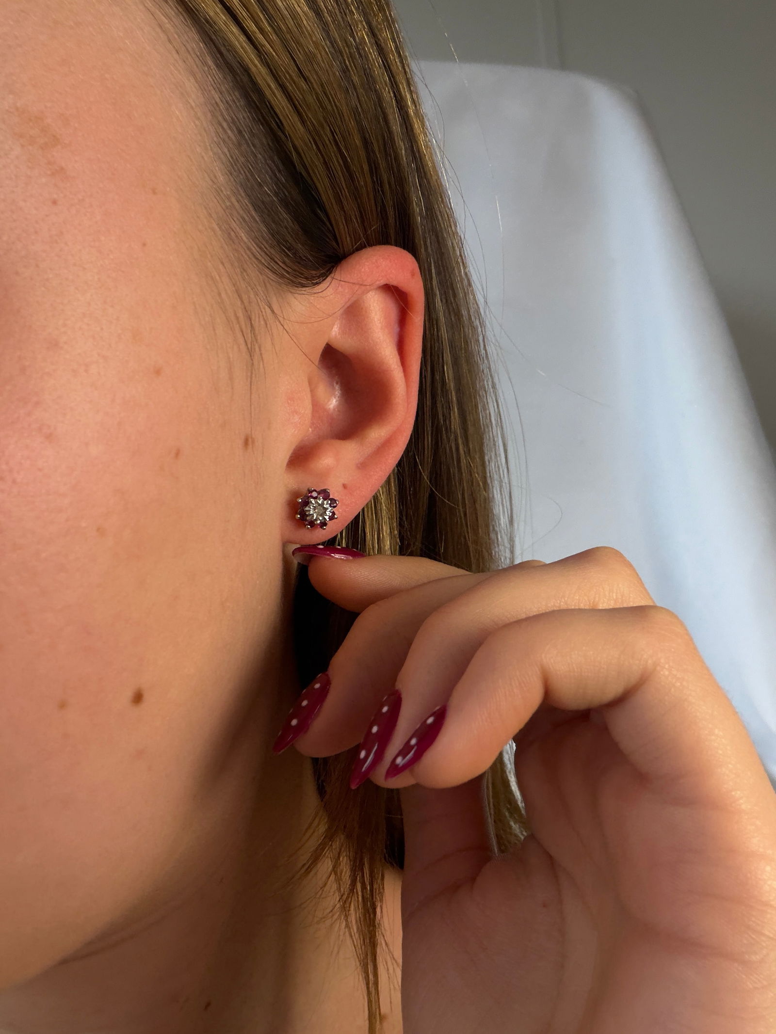 Sweet Ruby and Diamond Flower Earrings in Gold in Box - 8