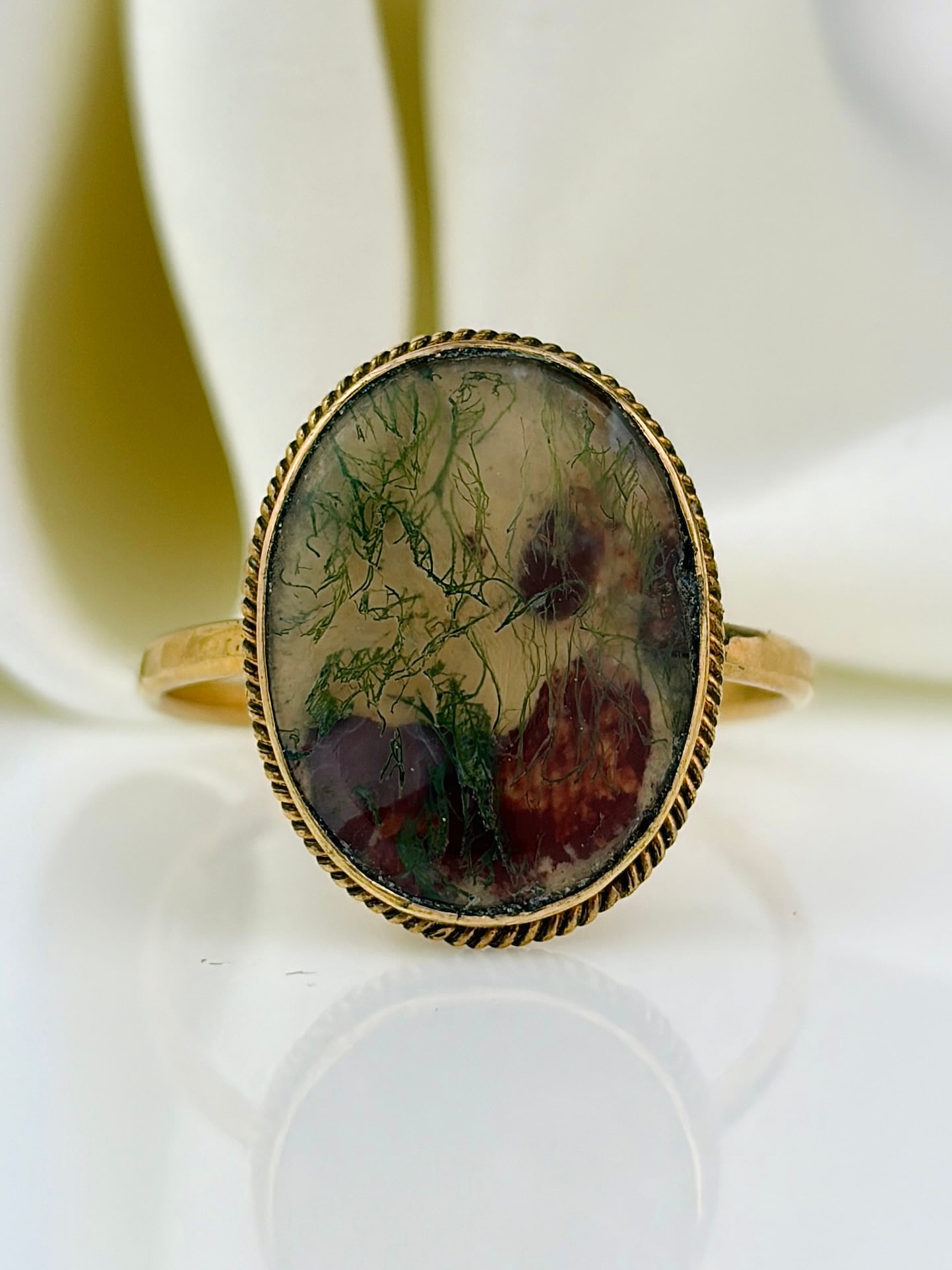 antique 15ct yellow gold moss agate ring (1 of 9)
