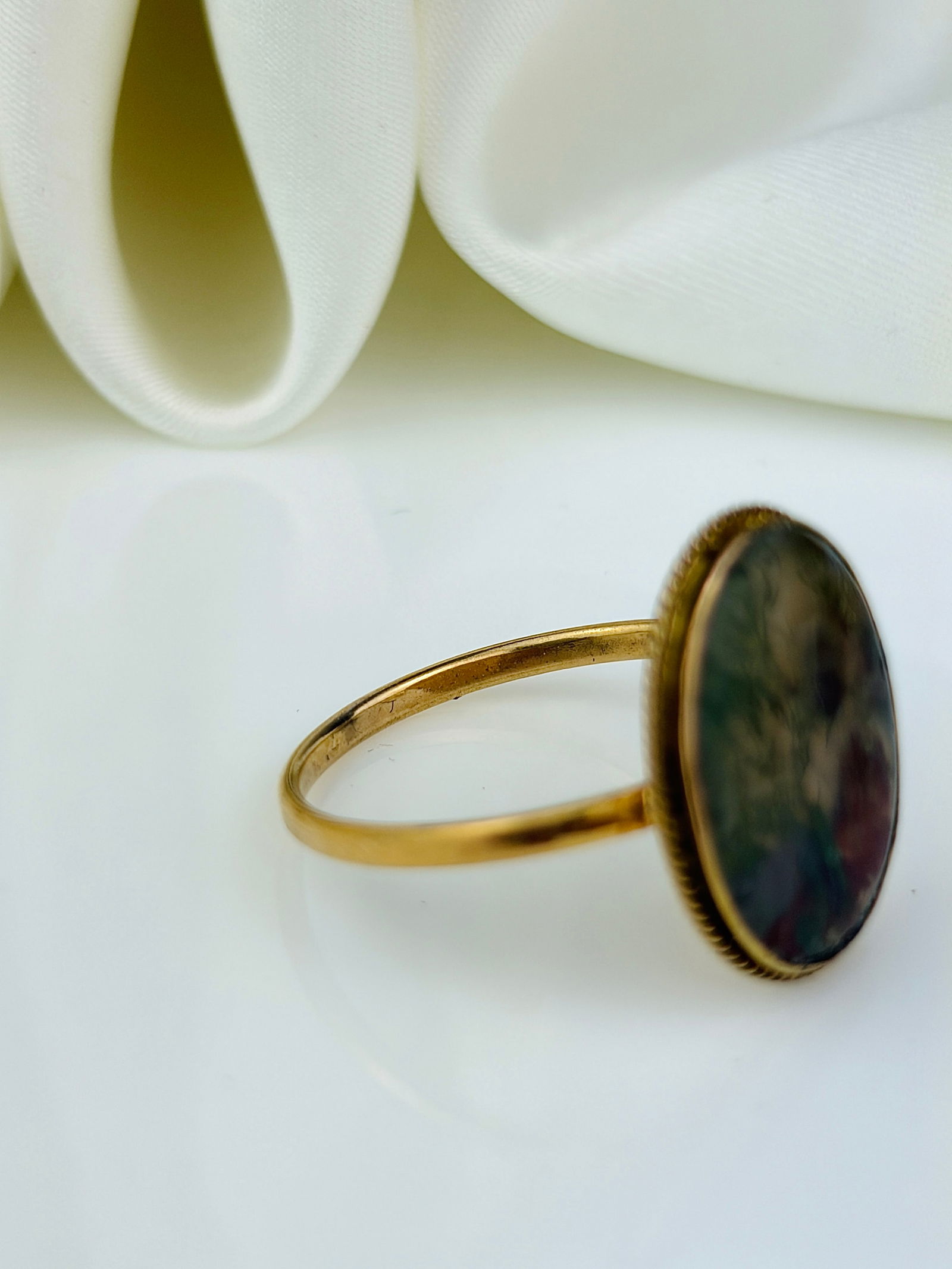 antique 15ct yellow gold moss agate ring - 4