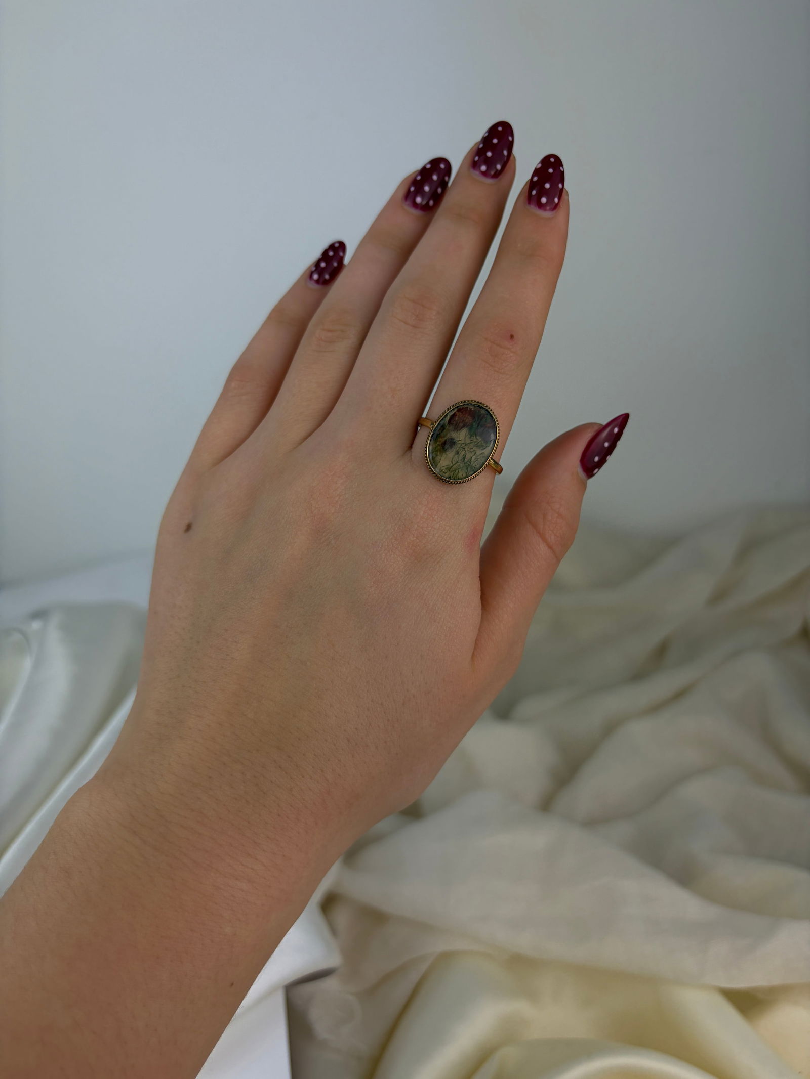 antique 15ct yellow gold moss agate ring - 7