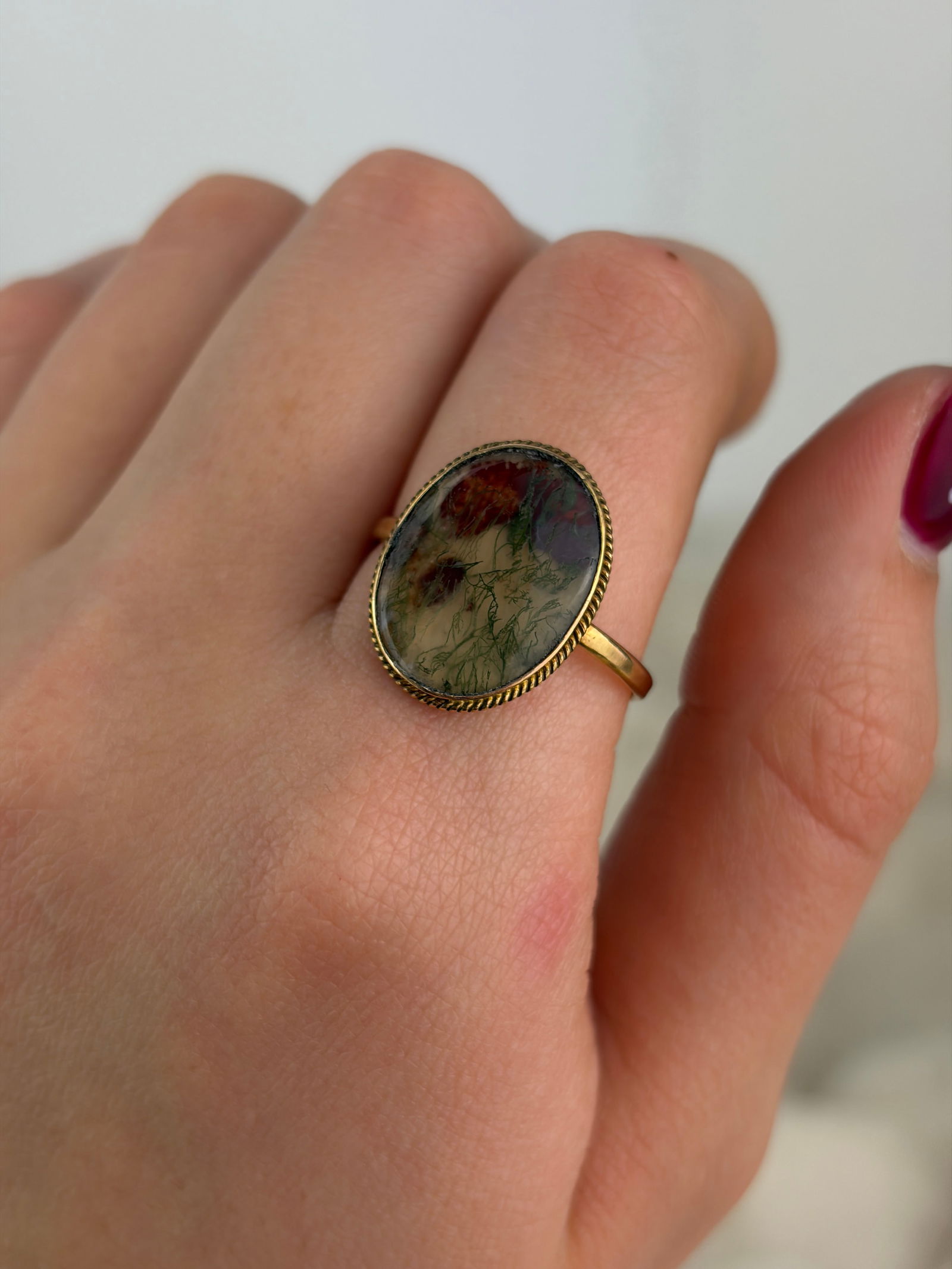 antique 15ct yellow gold moss agate ring - 8