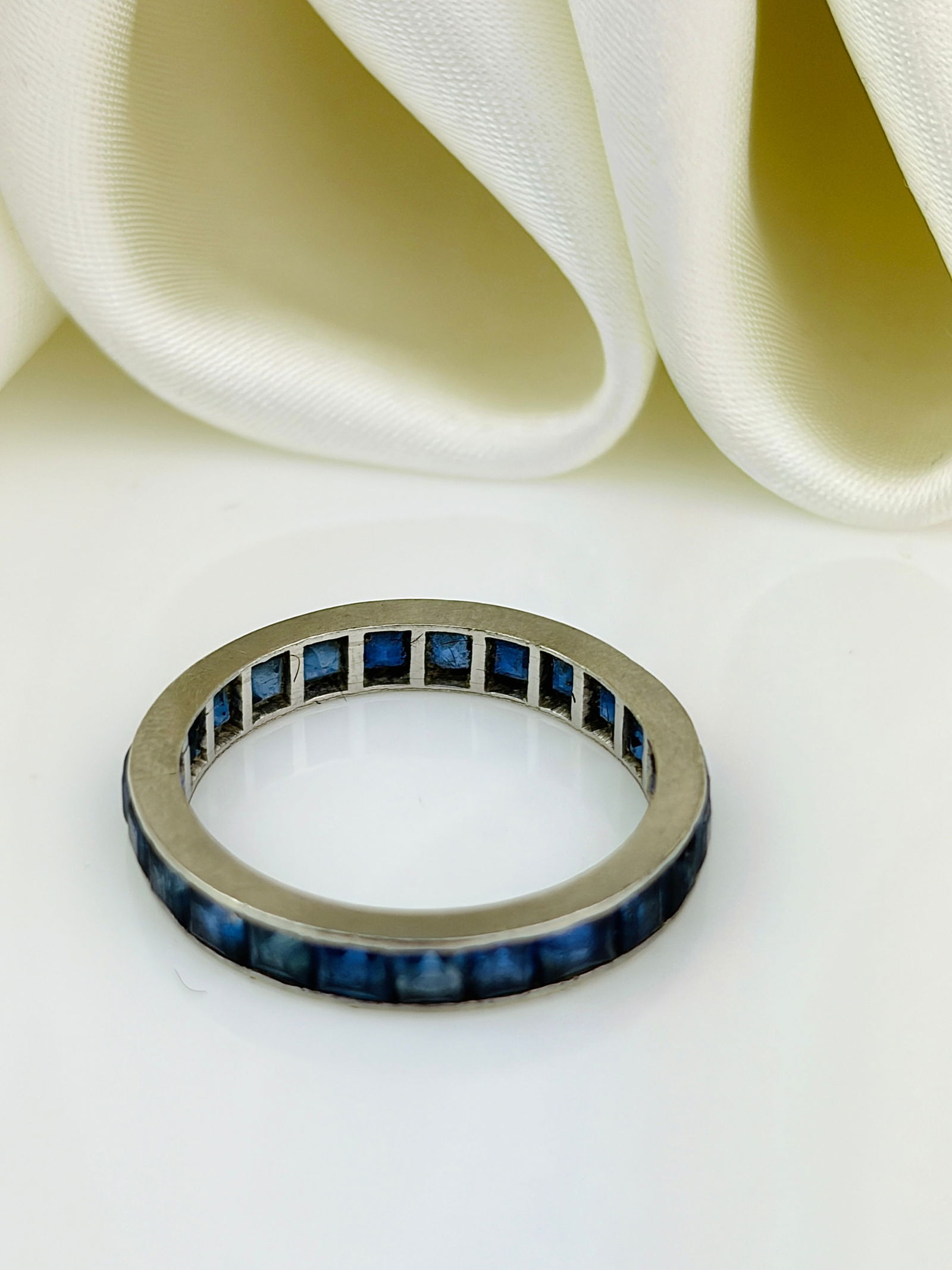 antique platinum sapphire full eternity band ring - 3