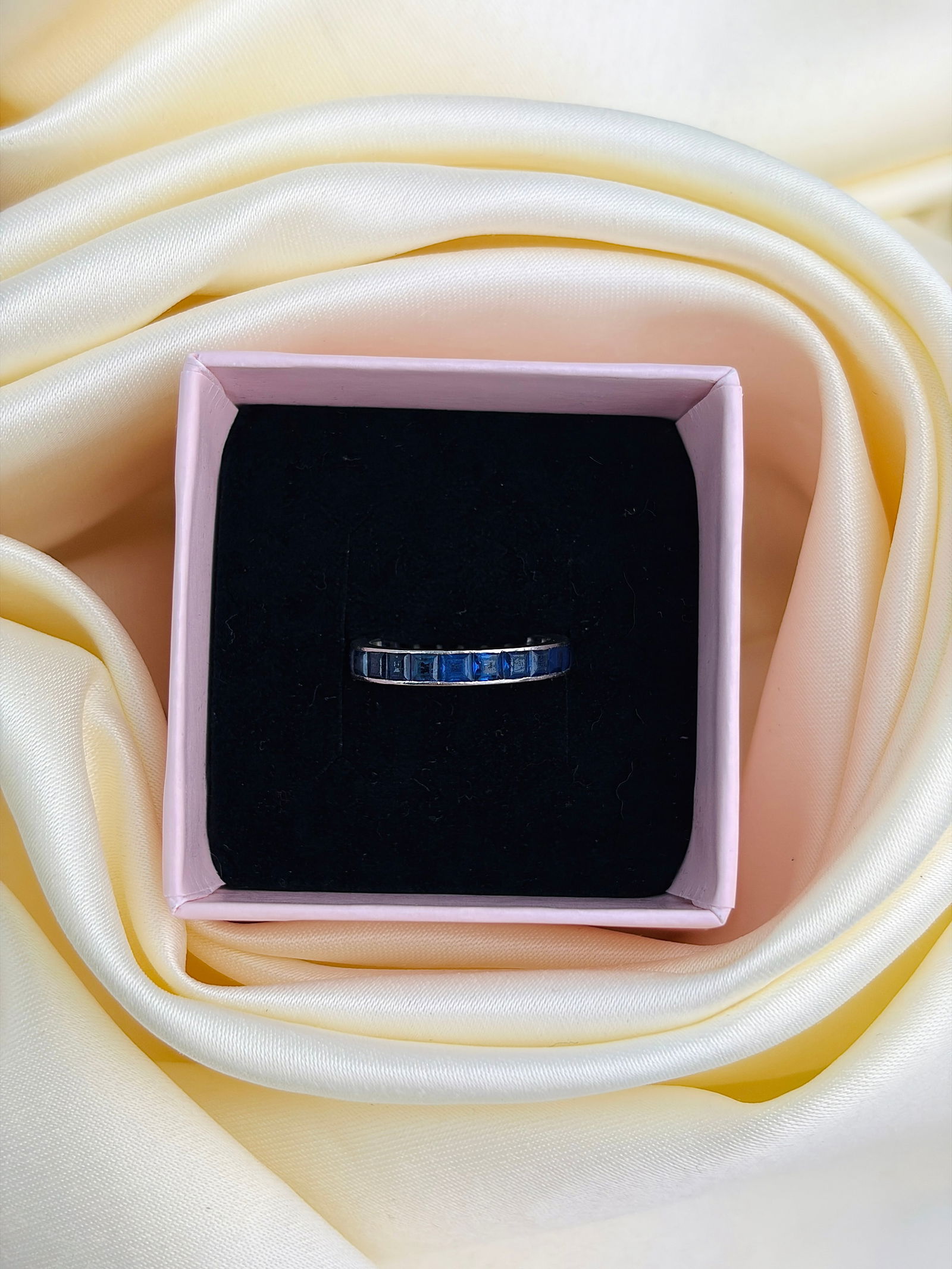 antique platinum sapphire full eternity band ring - 6