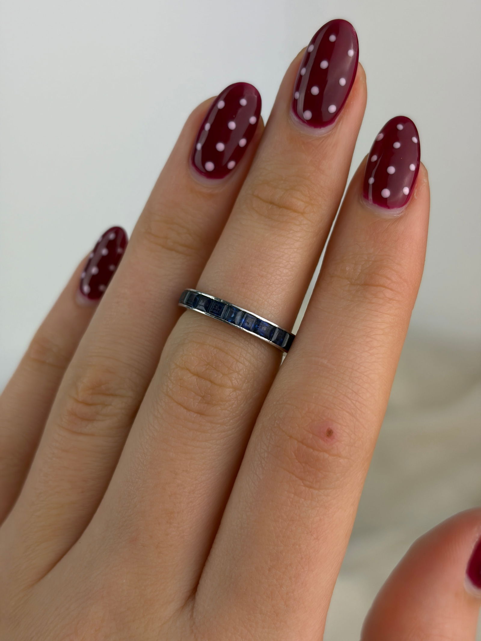 antique platinum sapphire full eternity band ring - 8