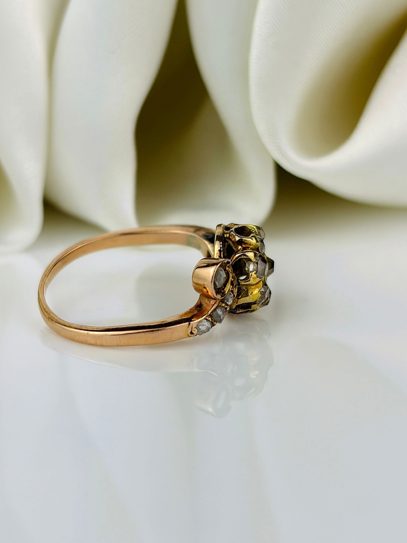 Antique 18ct Yellow Gold Rose Cut Diamond Unusual Ring - 2