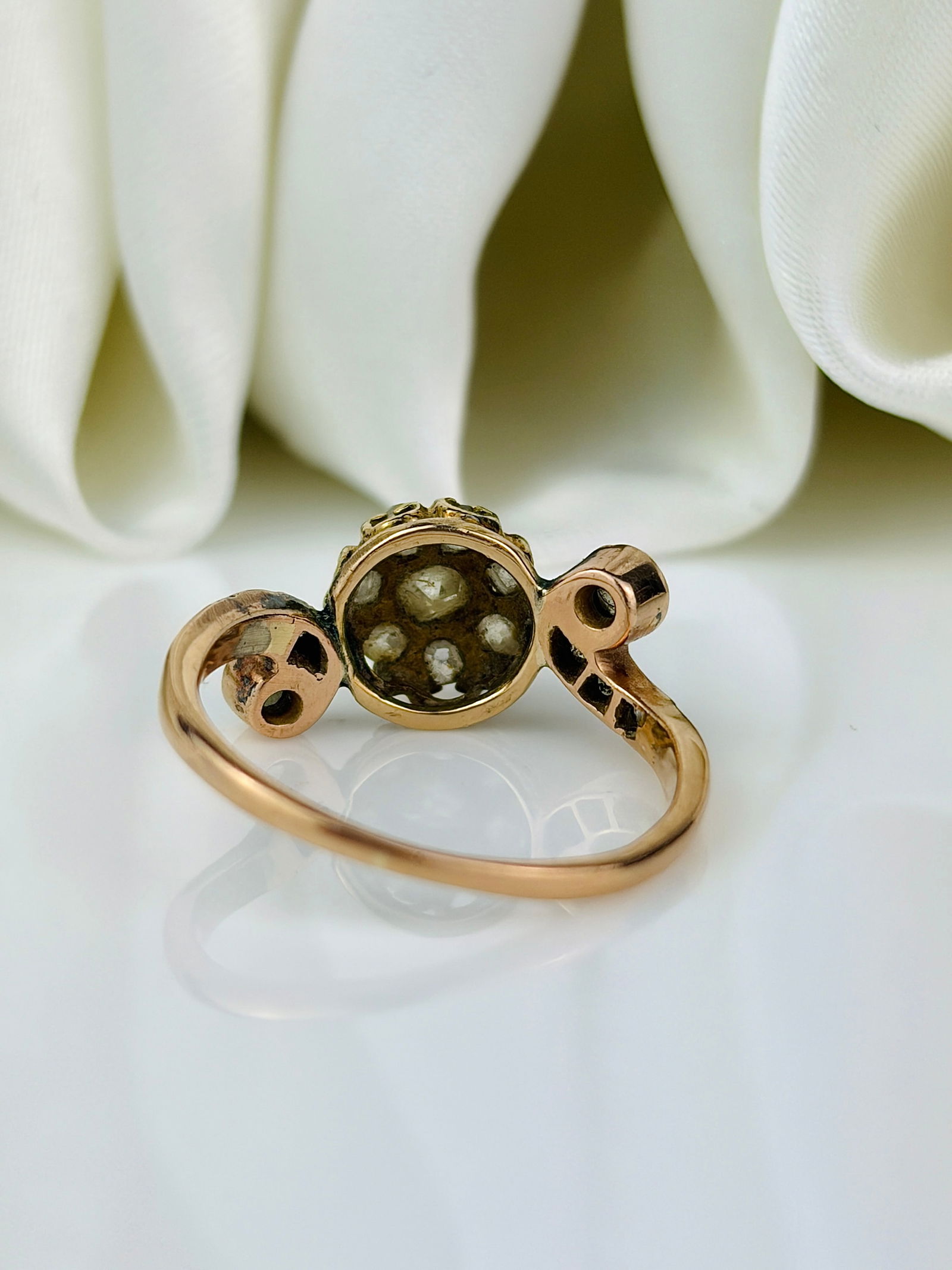 Antique 18ct Yellow Gold Rose Cut Diamond Unusual Ring - 3