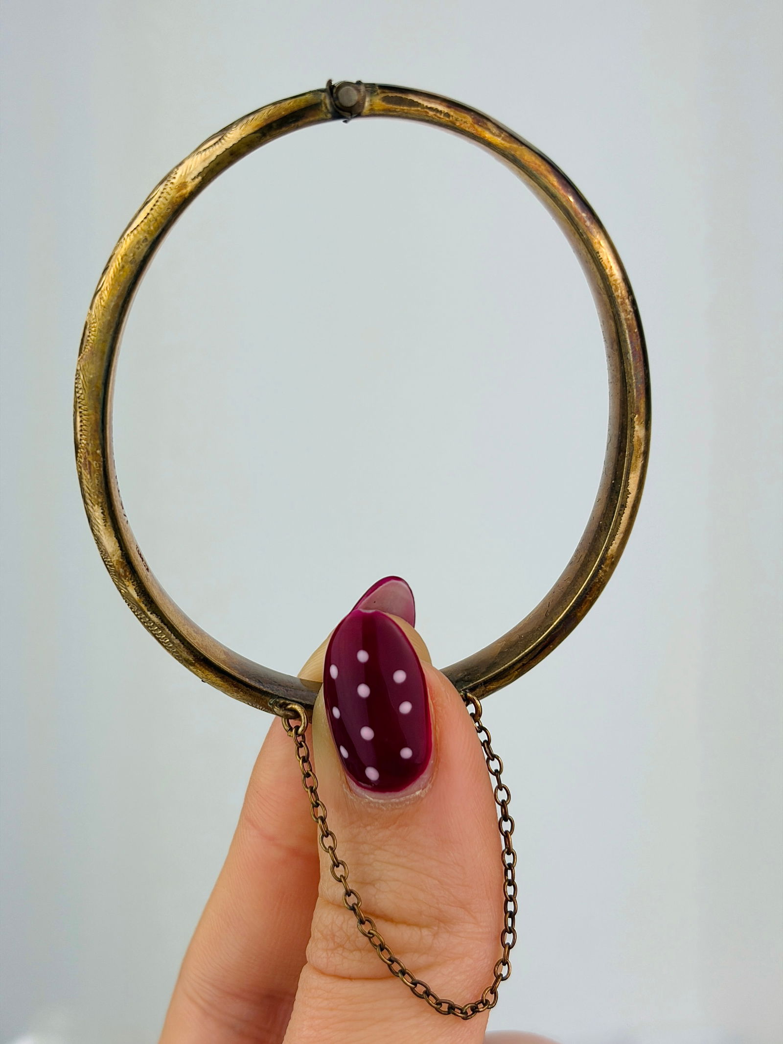 vintage 9ct rolled gold bangle with safety chain - 2