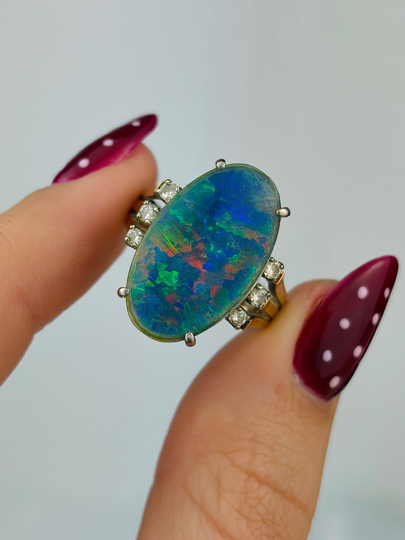 huge 14ct gold black opal triplet with diamond shoulders - 4