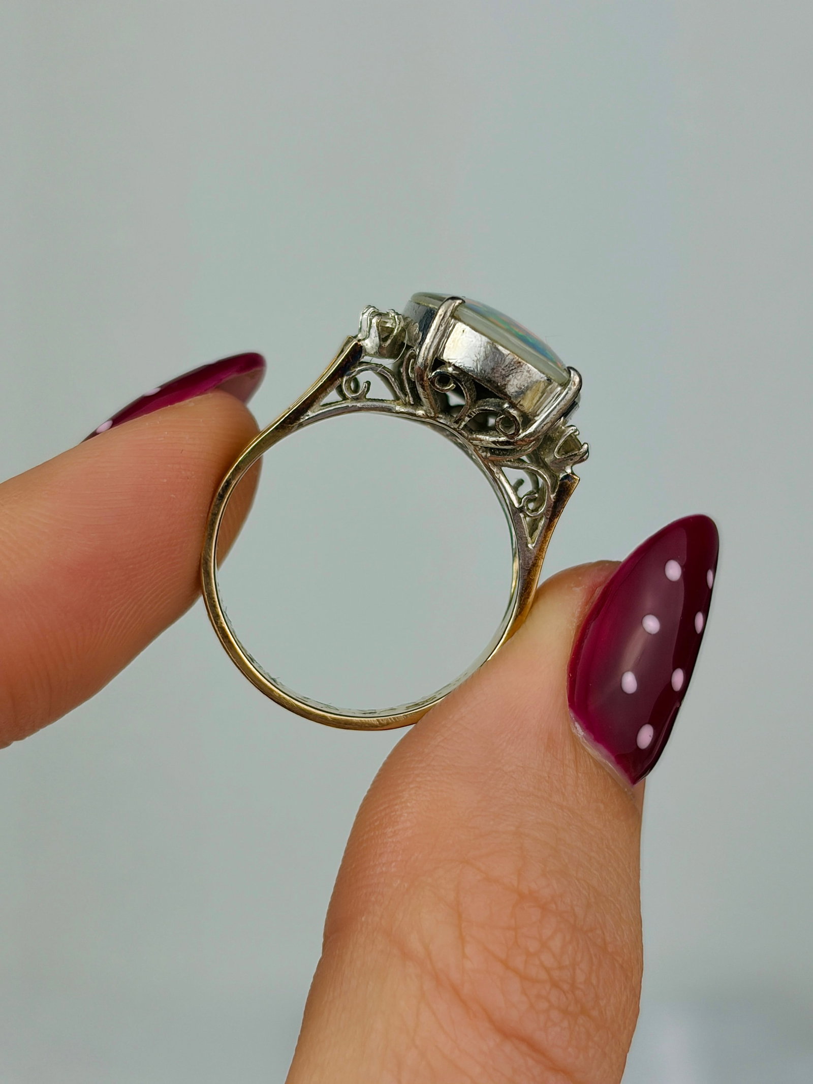 huge 14ct gold black opal triplet with diamond shoulders - 5