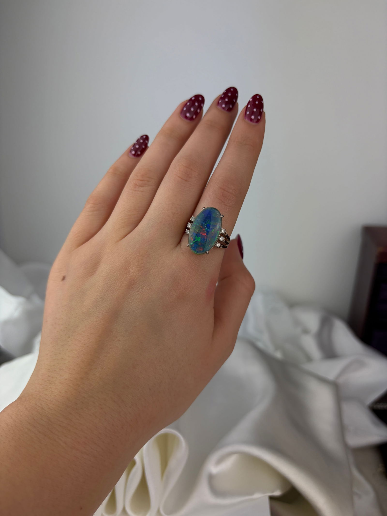 huge 14ct gold black opal triplet with diamond shoulders - 7