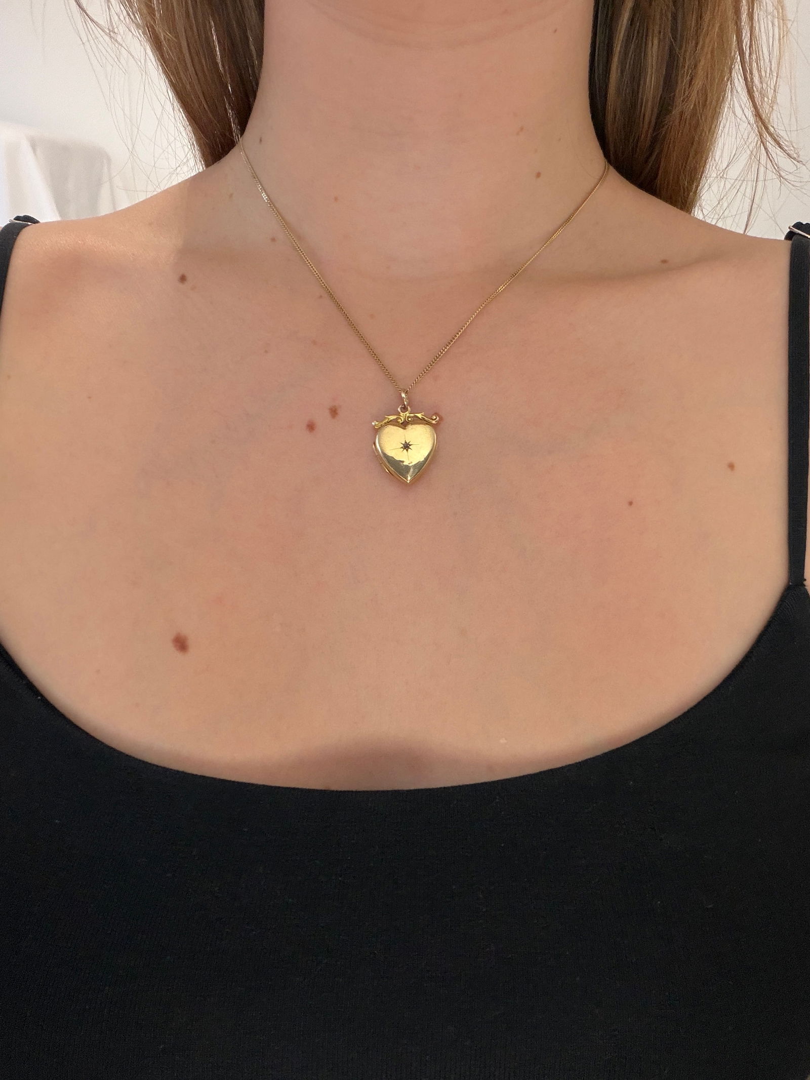 vintage 9ct yellow gold heart locket with star diamond pendant - 2