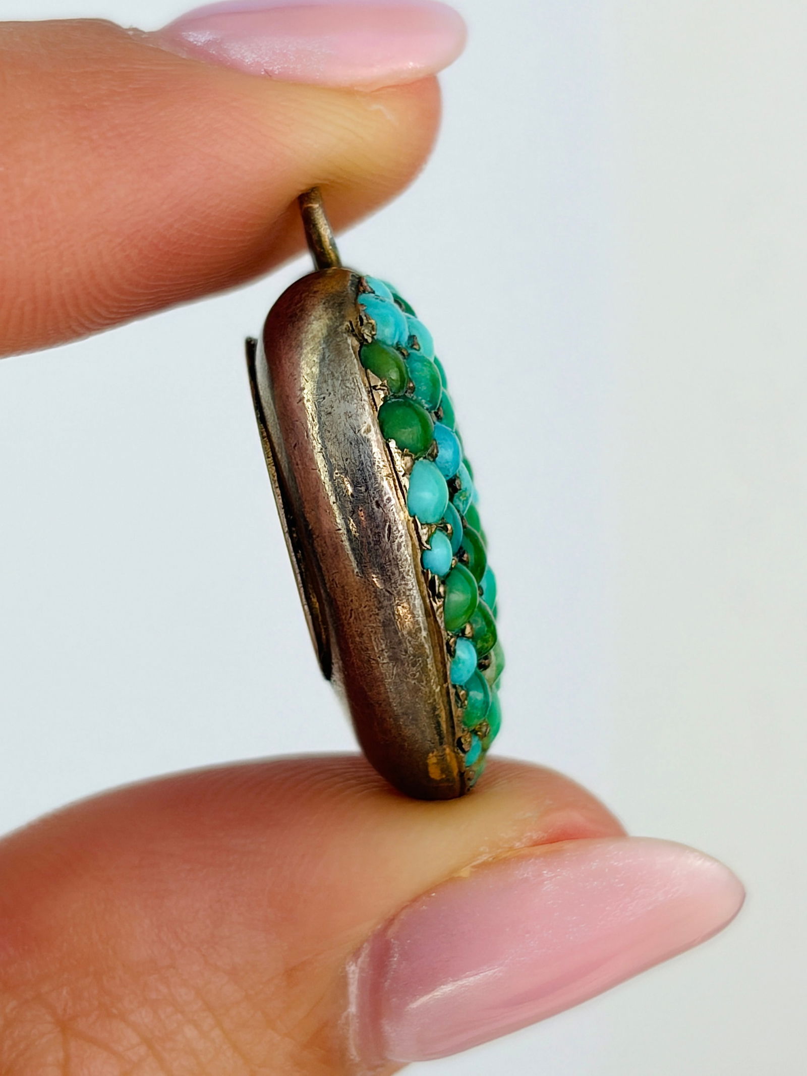 Large Locket Back Pave Turquoise Heart Pendant - 2