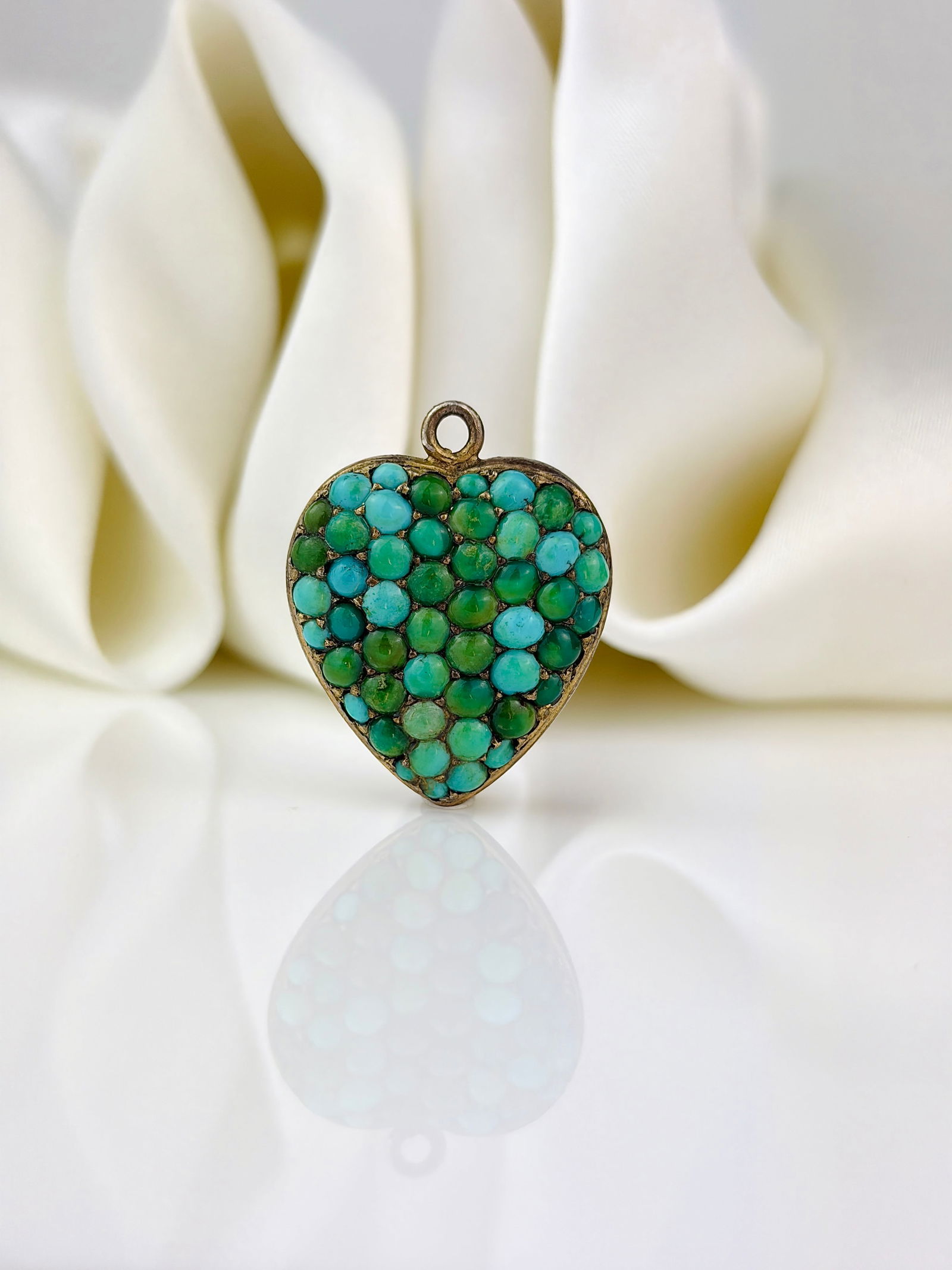 Large Locket Back Pave Turquoise Heart Pendant - 4