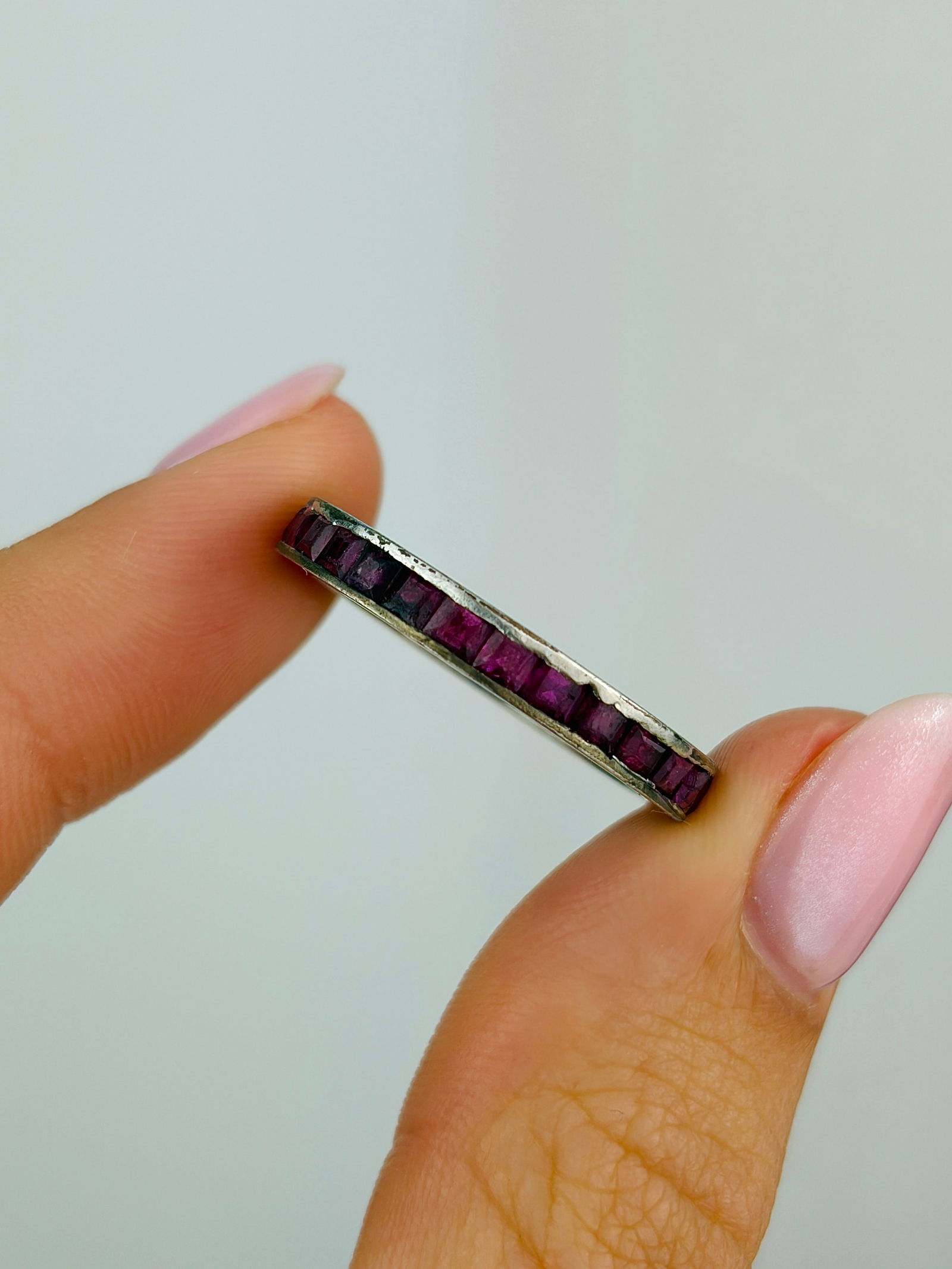 Vintage Ruby and Platinum Eternity Band - 3