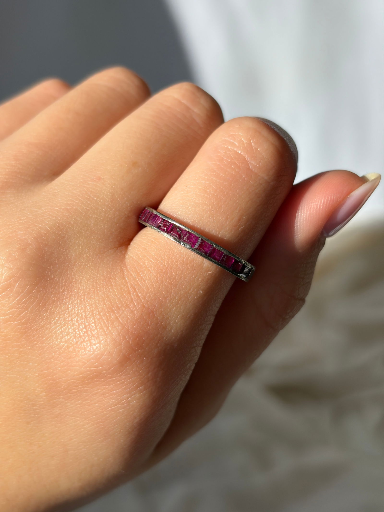 Vintage Ruby and Platinum Eternity Band - 6