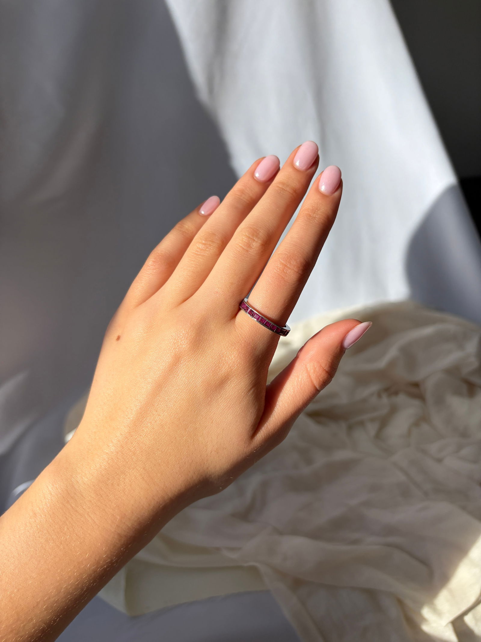 Vintage Ruby and Platinum Eternity Band - 7