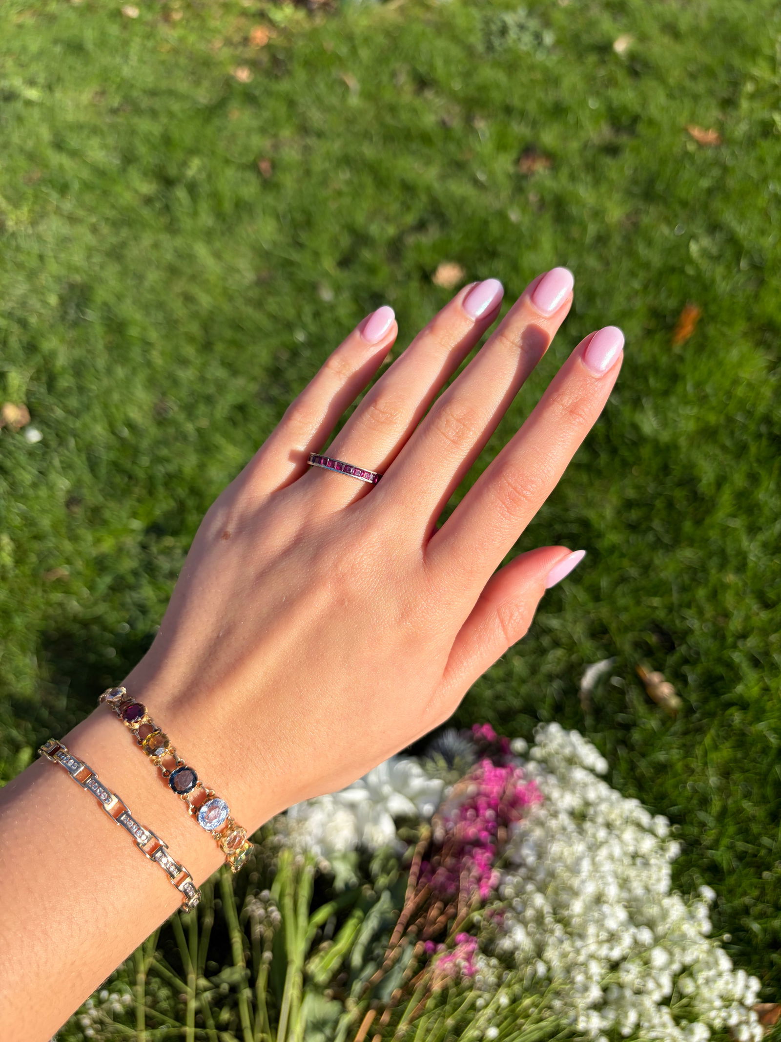 Vintage Ruby and Platinum Eternity Band - 8