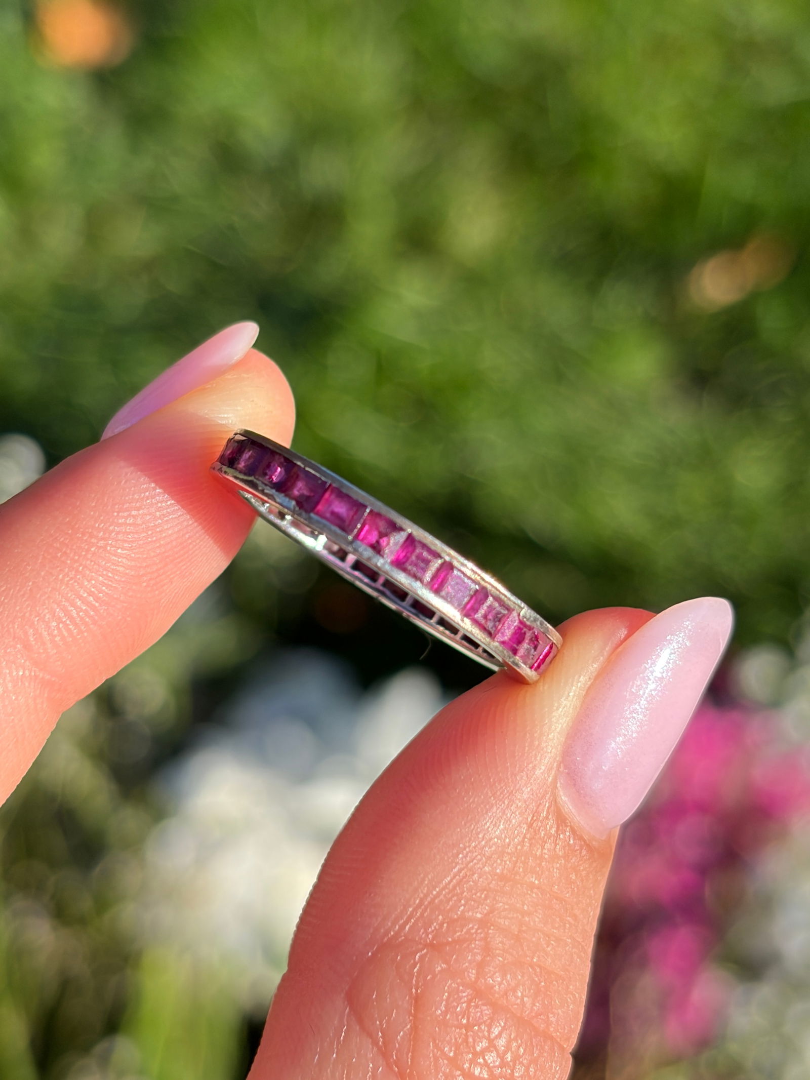 Vintage Ruby and Platinum Eternity Band - 9