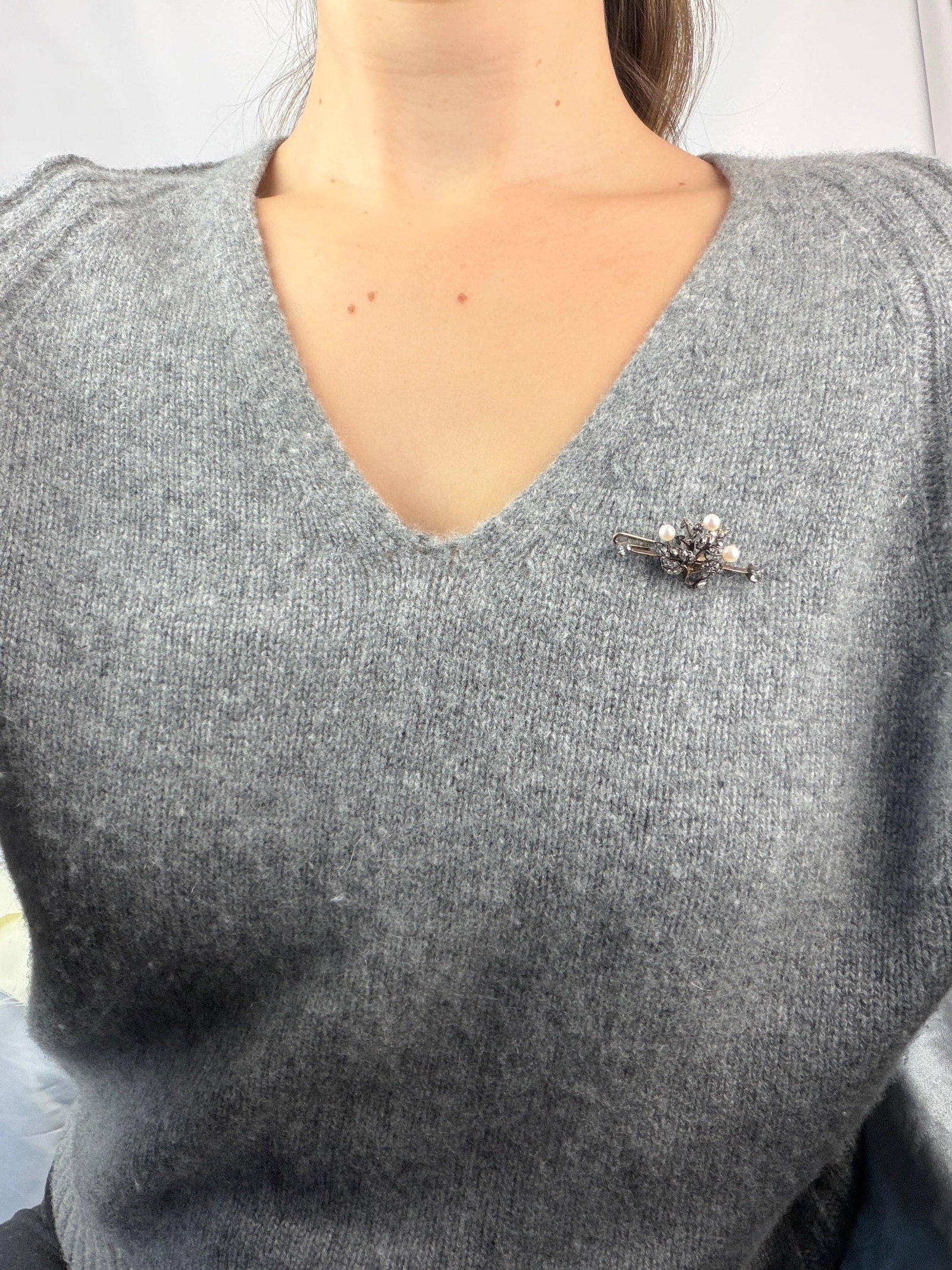 Art Deco Rose Cut Diamonds Diamond and Pearl 18ct Gold Brooch - 8