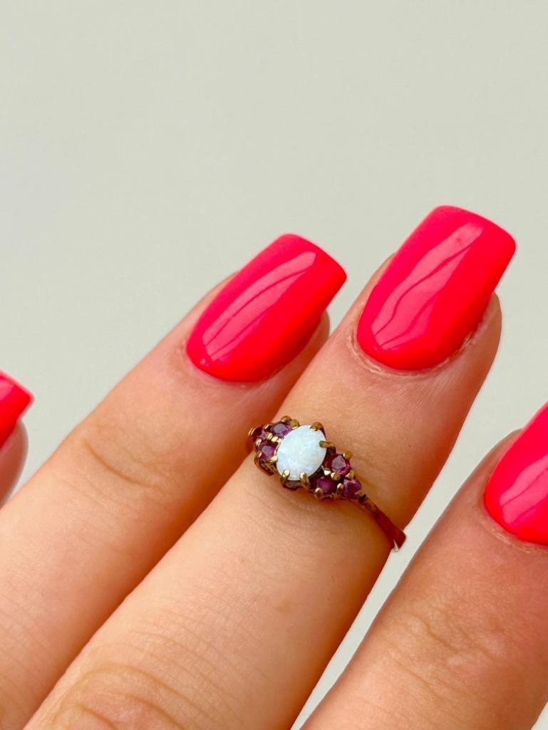 Sweet 9ct Gold Ruby and Opal Ring - 7