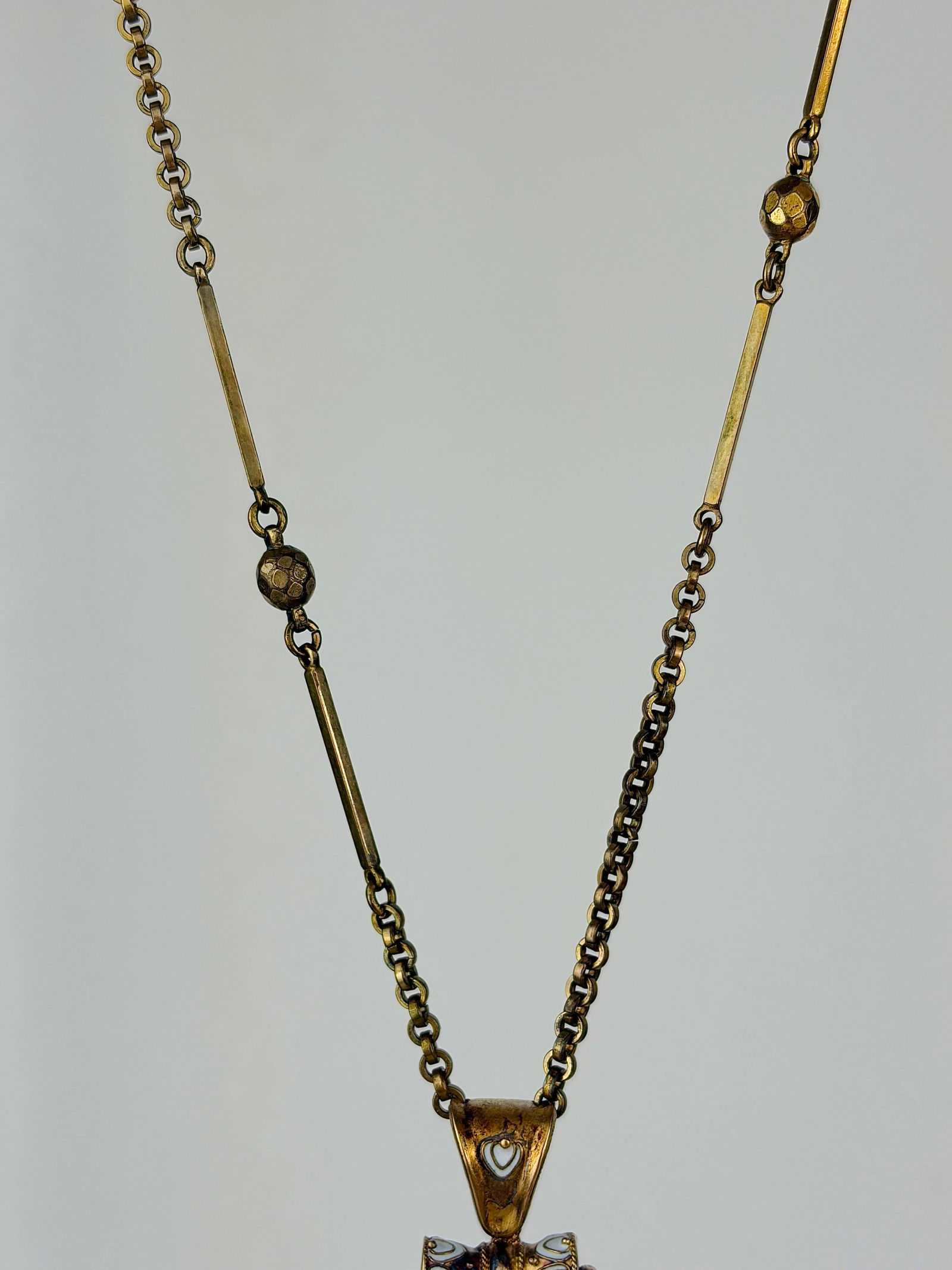 Antique Boxed Blue and White Enamel and Pearl Fringe Locket Back Pendant - 2