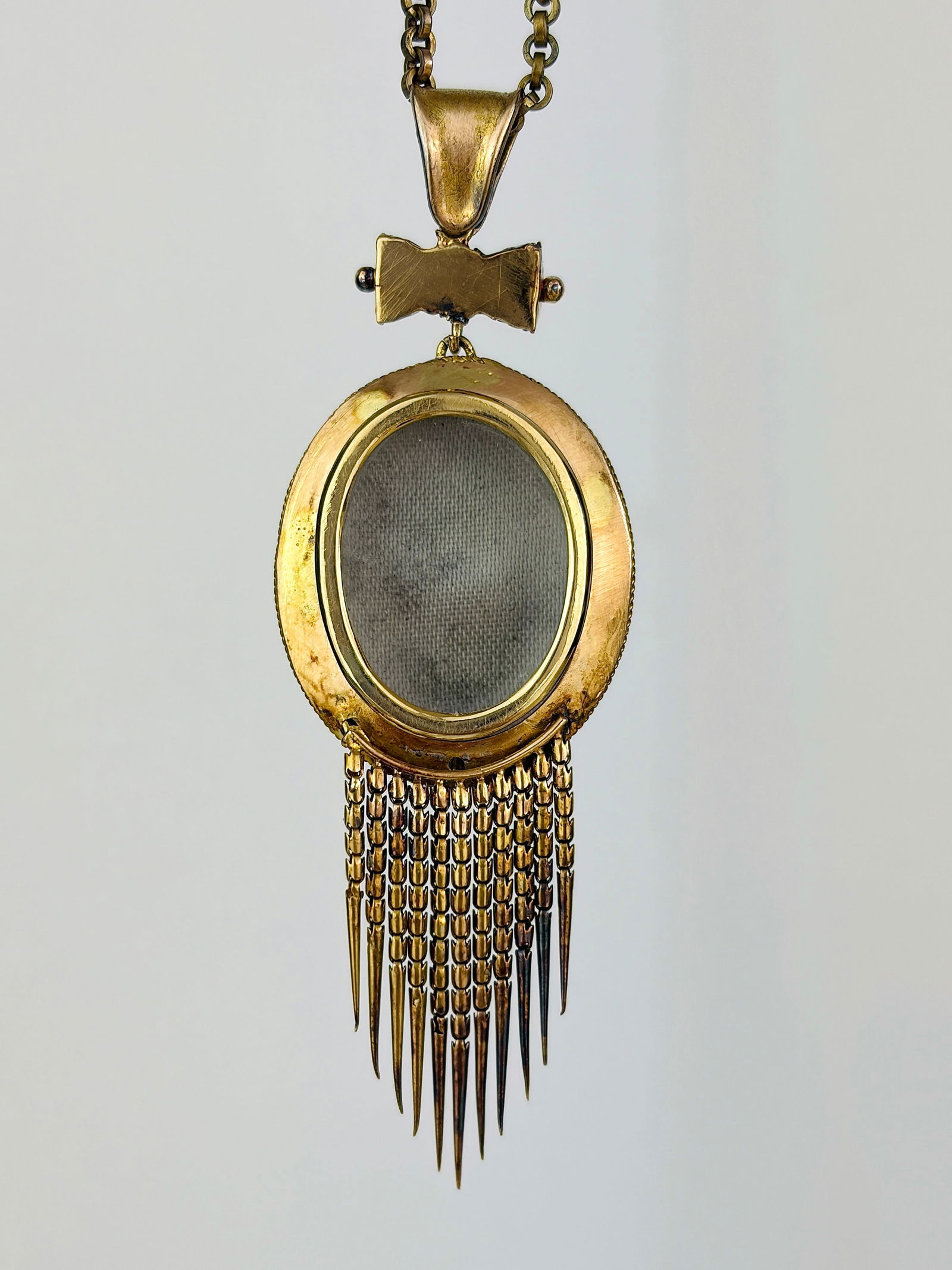 Antique Boxed Blue and White Enamel and Pearl Fringe Locket Back Pendant - 3