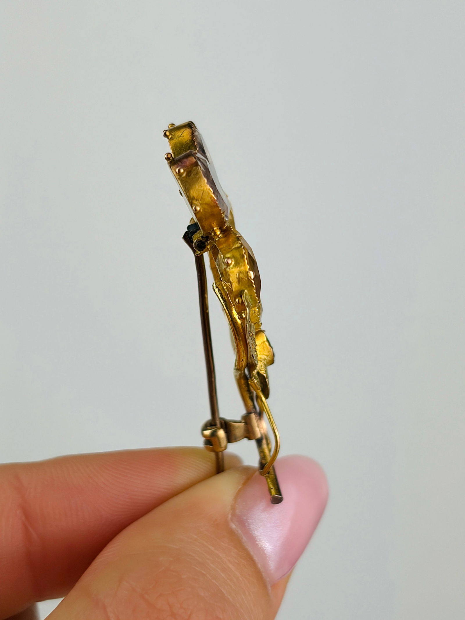 Antique Georgian Era 18ct Yellow Gold Gems Pansy Brooch Large Size - 2