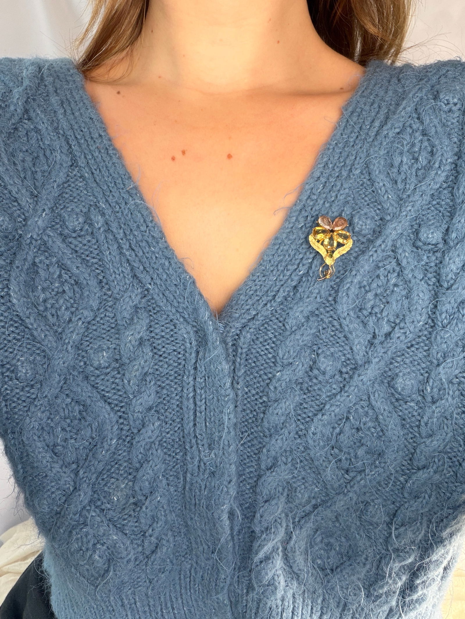 Antique Georgian Era 18ct Yellow Gold Gems Pansy Brooch Large Size - 7