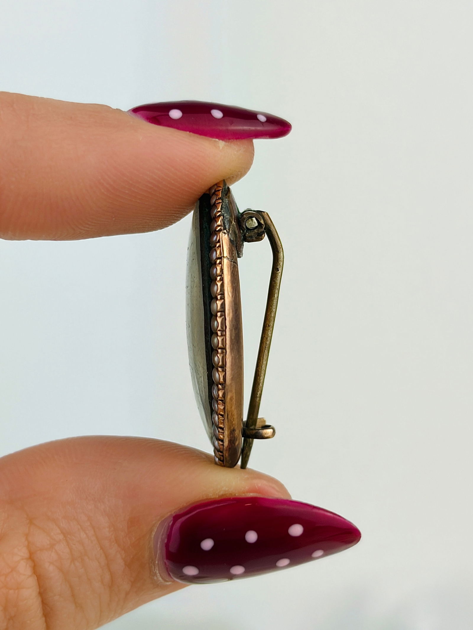 antique gold memorial hair and pearl navette shape brooch - 2