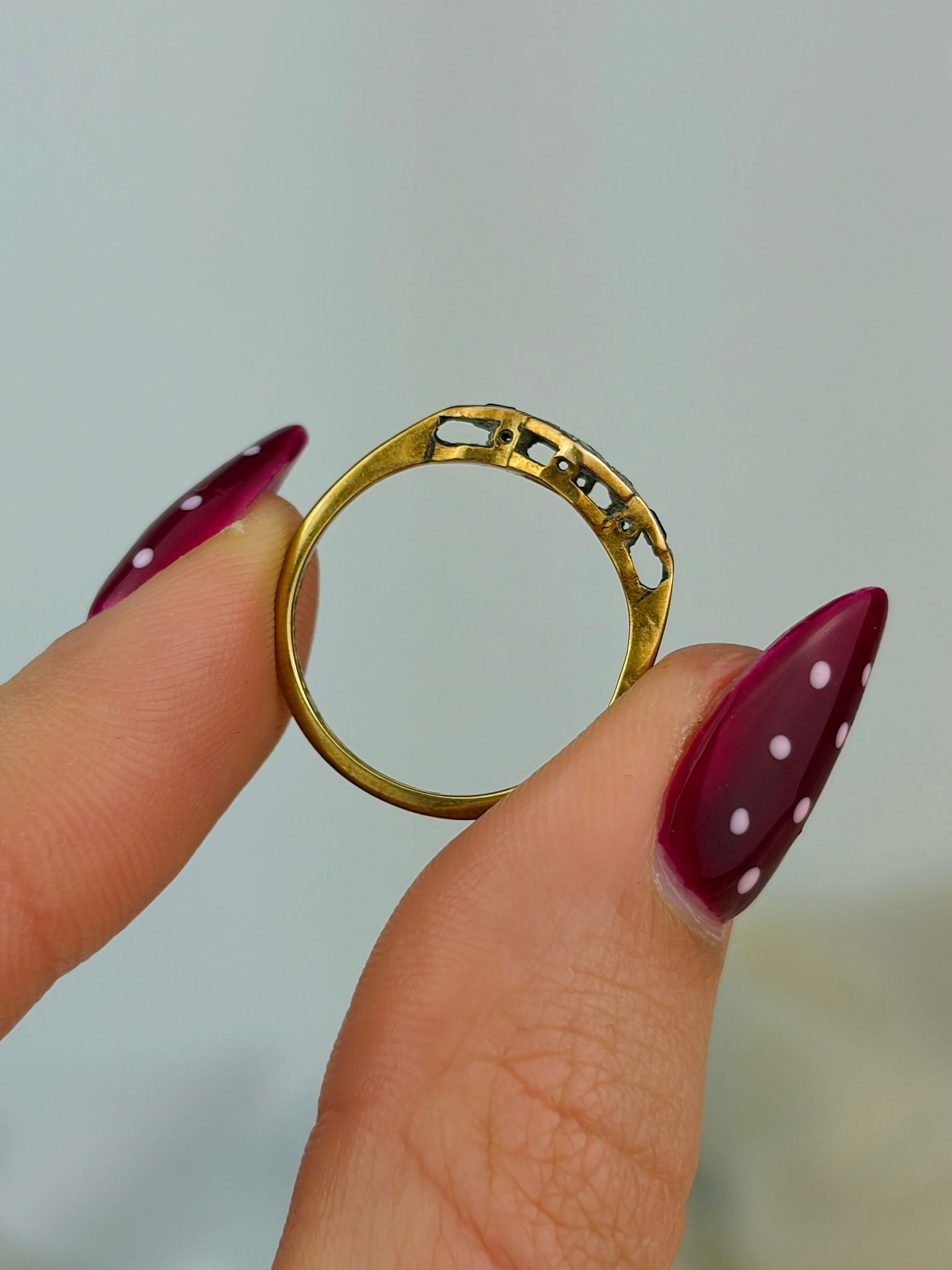 antique 18ct yellow gold and platinum sapphire and diamond art deco ring - 6