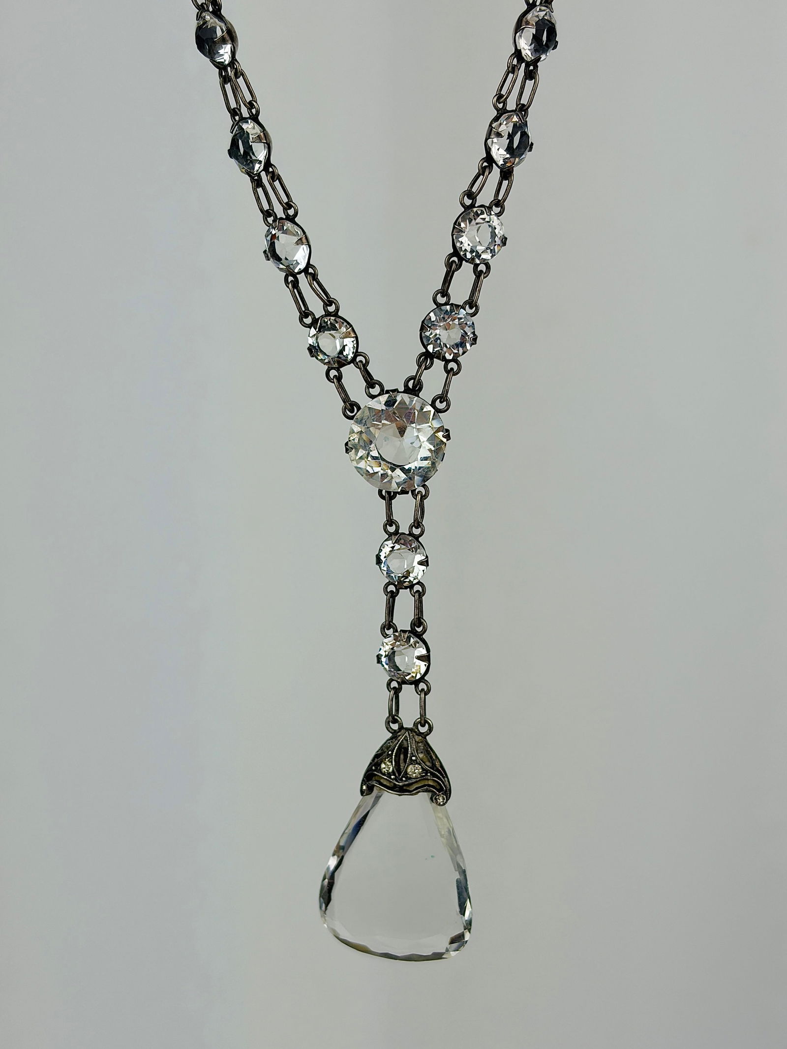antique silver paste necklace with drop pendant - 2