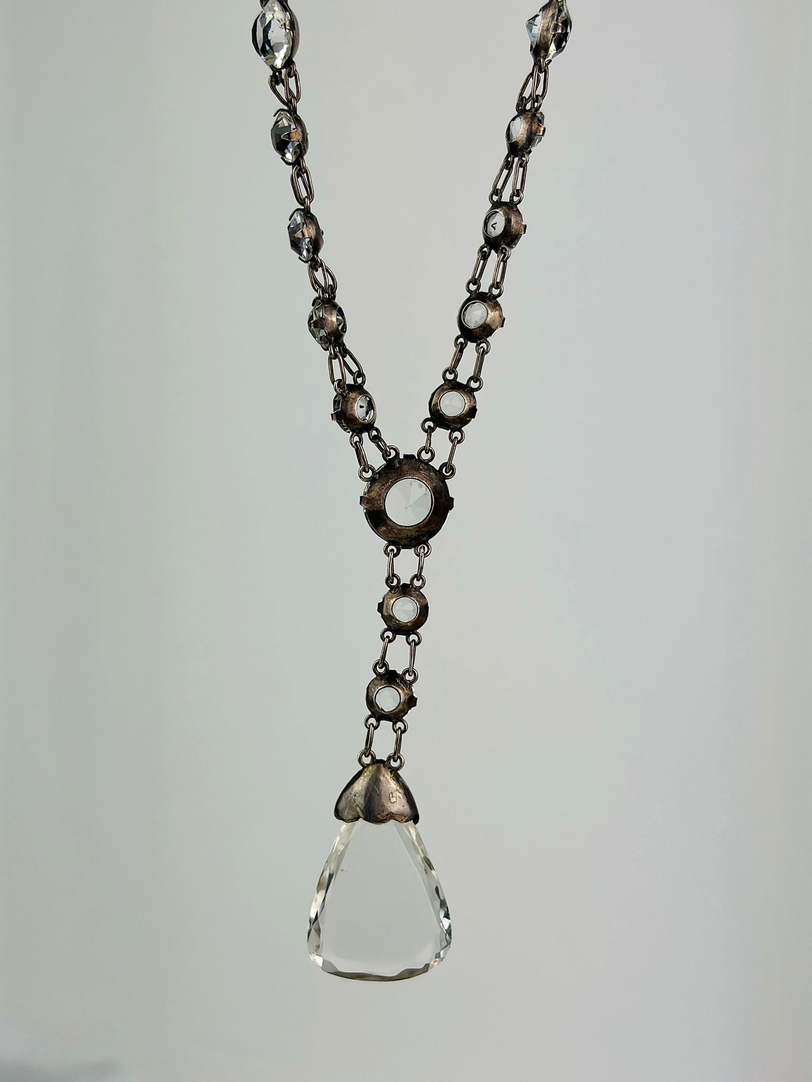 antique silver paste necklace with drop pendant - 3