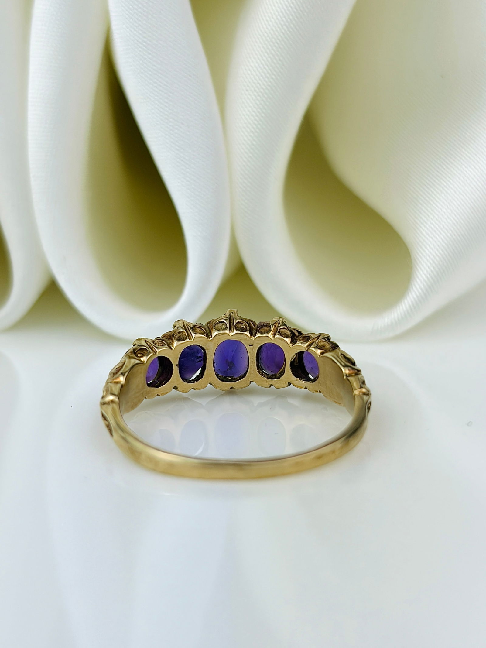 Vintage 9ct yellow gold amethyst 5 stone ring - 3