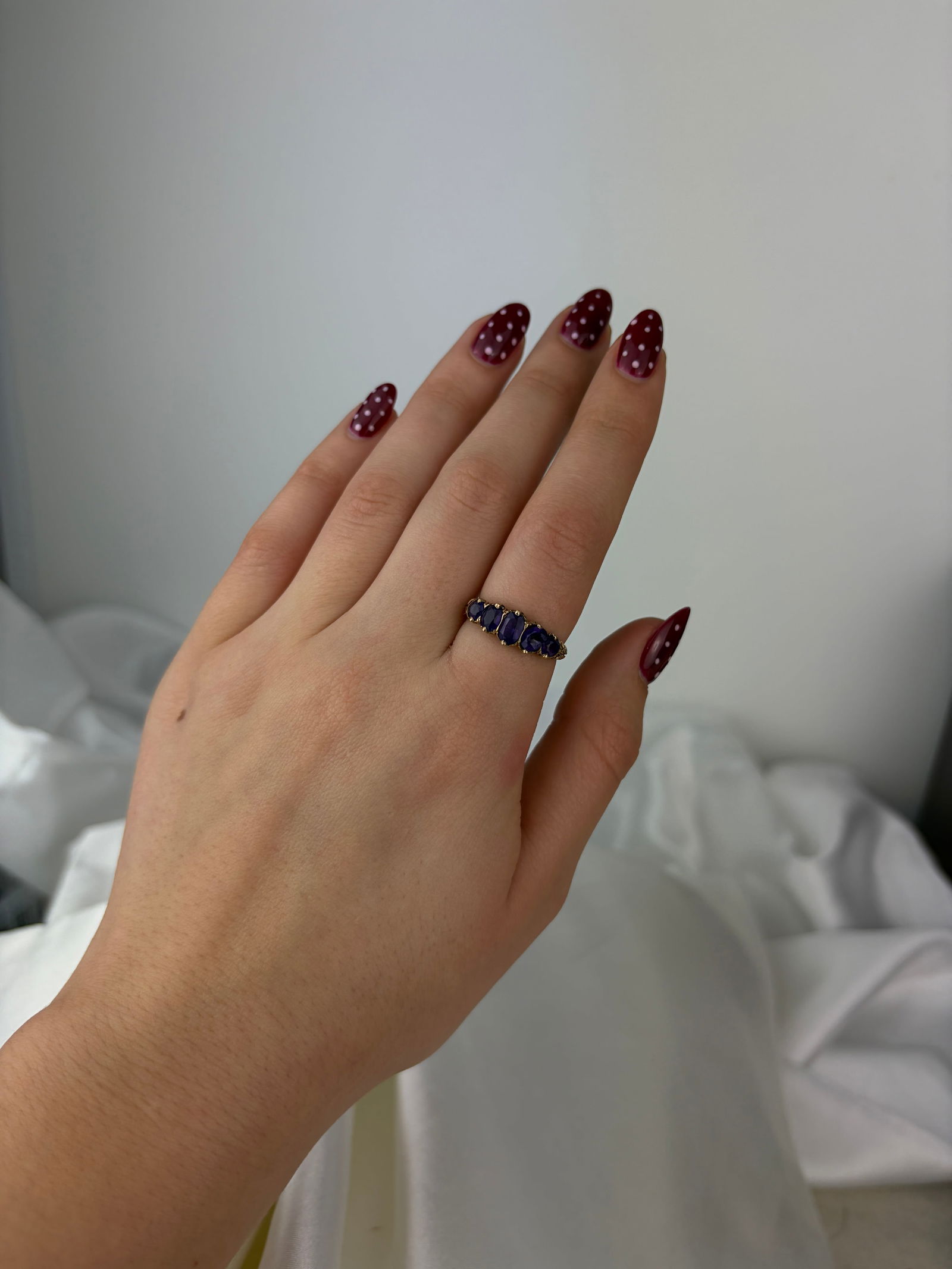 Vintage 9ct yellow gold amethyst 5 stone ring - 8