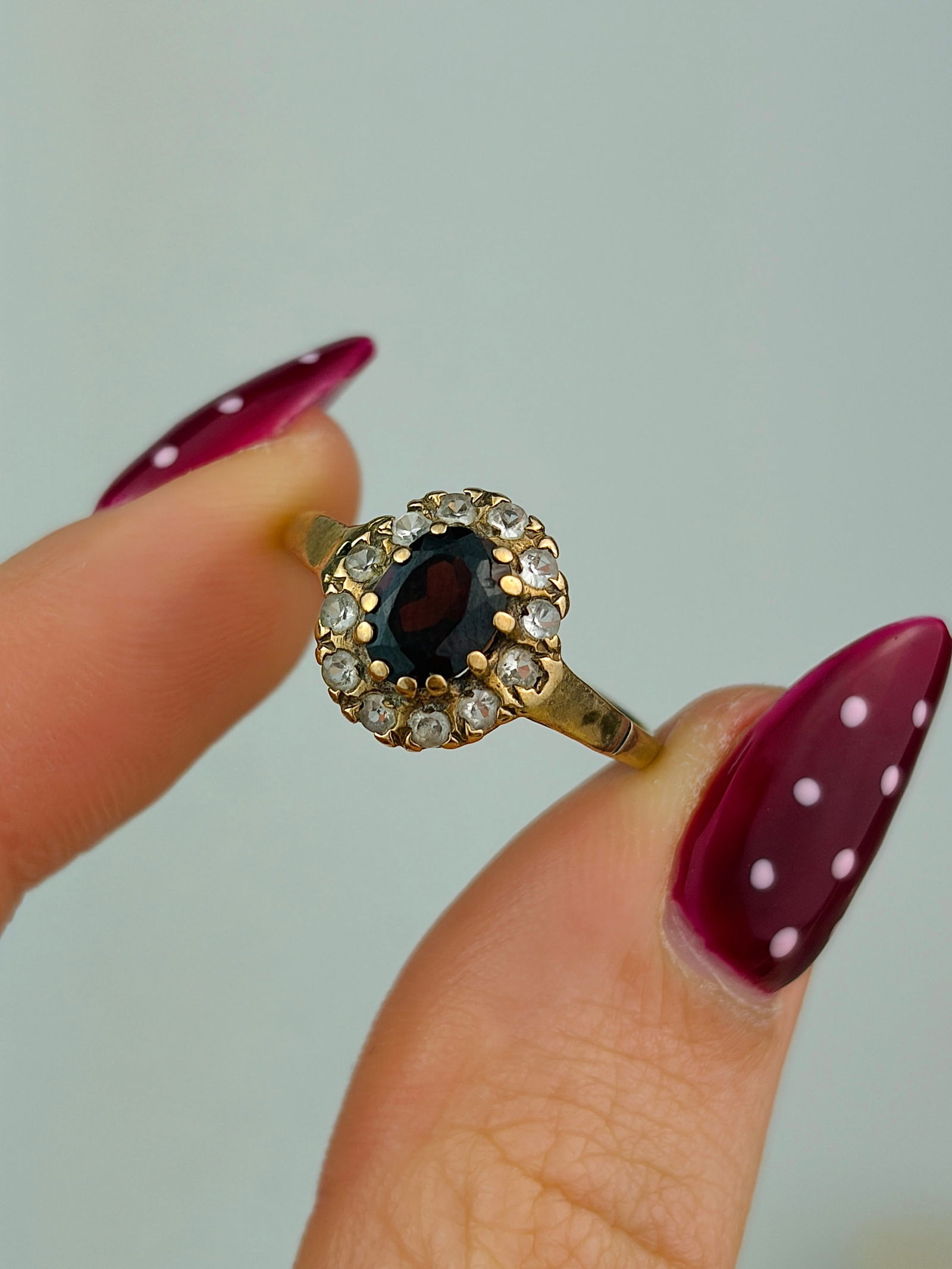 vintage 9ct gold stone set cluster ring - 5