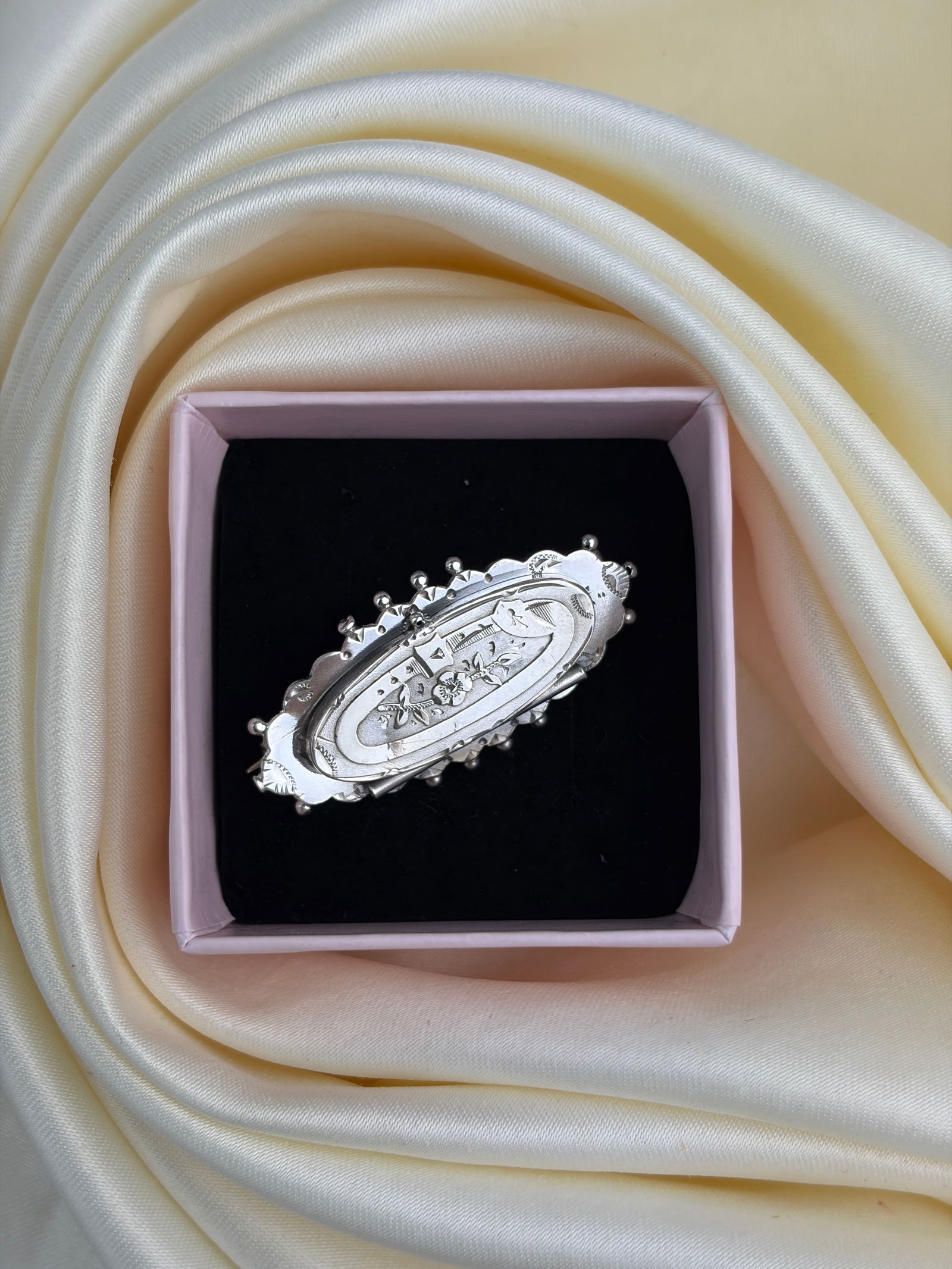 rare opening hidden compartment silver brooch antique c.1890 - 3